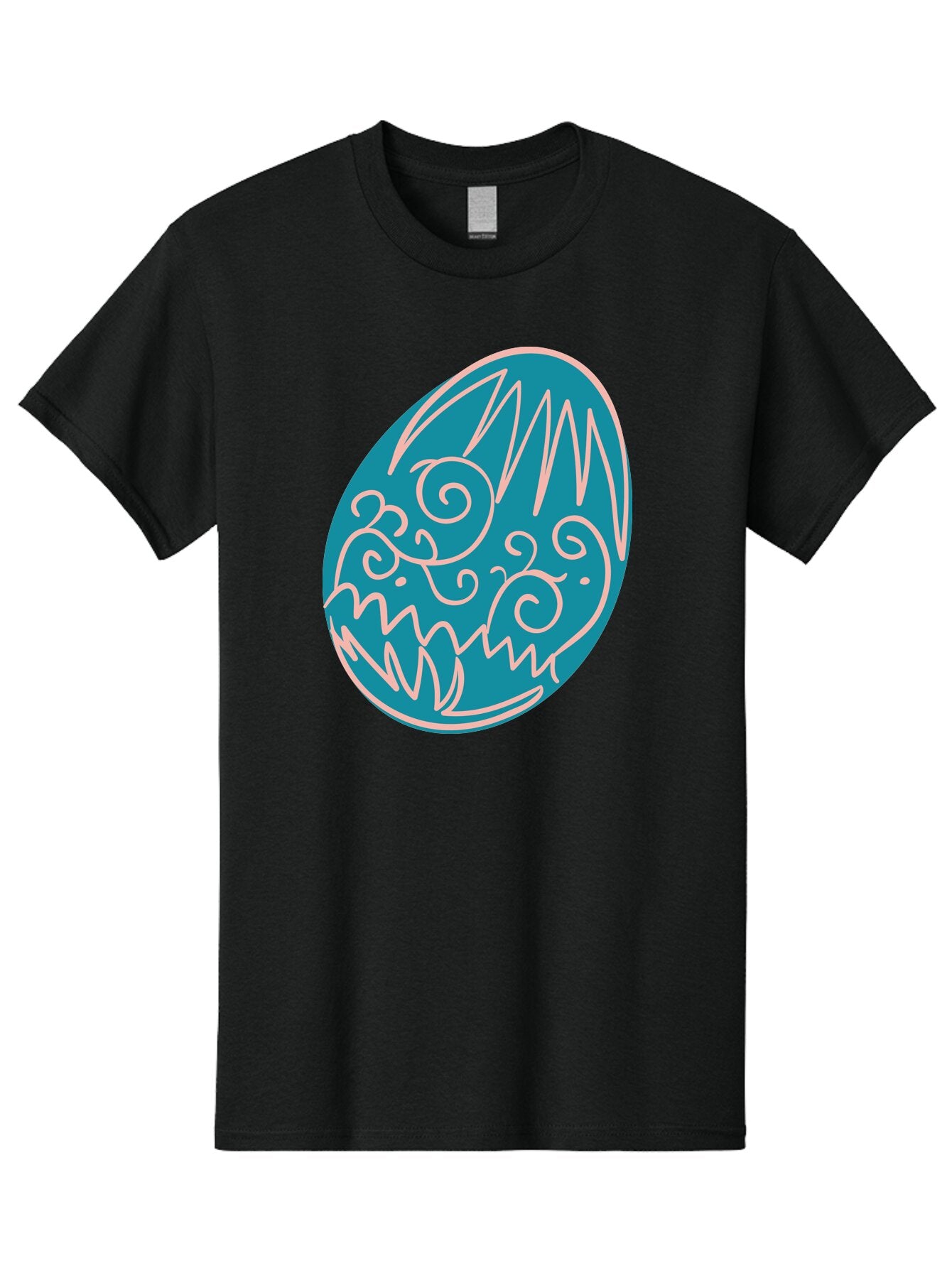 Monster-Egg Men'S Graphic Tee, 100% Cotton, Comfortable Casual Summer Wear, Machine Washable, Monster Face, Easter Egg, Blue Egg, White Outline, Playful Design, Cartoon Style, Abstract Art, Creative Illustration, Fantasy Creature, Aad020 5