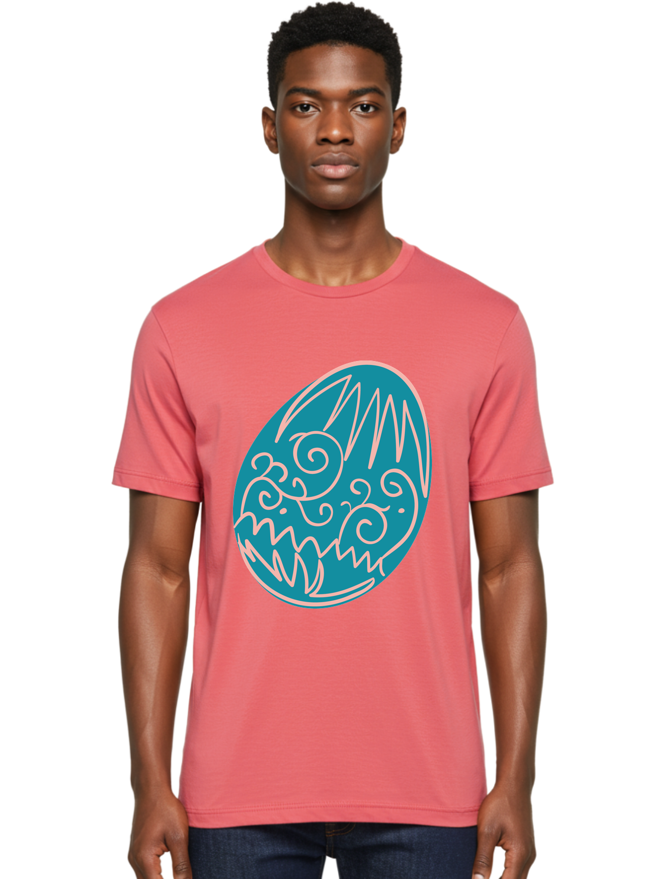 Monster-Egg Men'S Graphic Tee, 100% Cotton, Comfortable Casual Summer Wear, Machine Washable, Monster Face, Easter Egg, Blue Egg, White Outline, Playful Design, Cartoon Style, Abstract Art, Creative Illustration, Fantasy Creature, Aad020 22