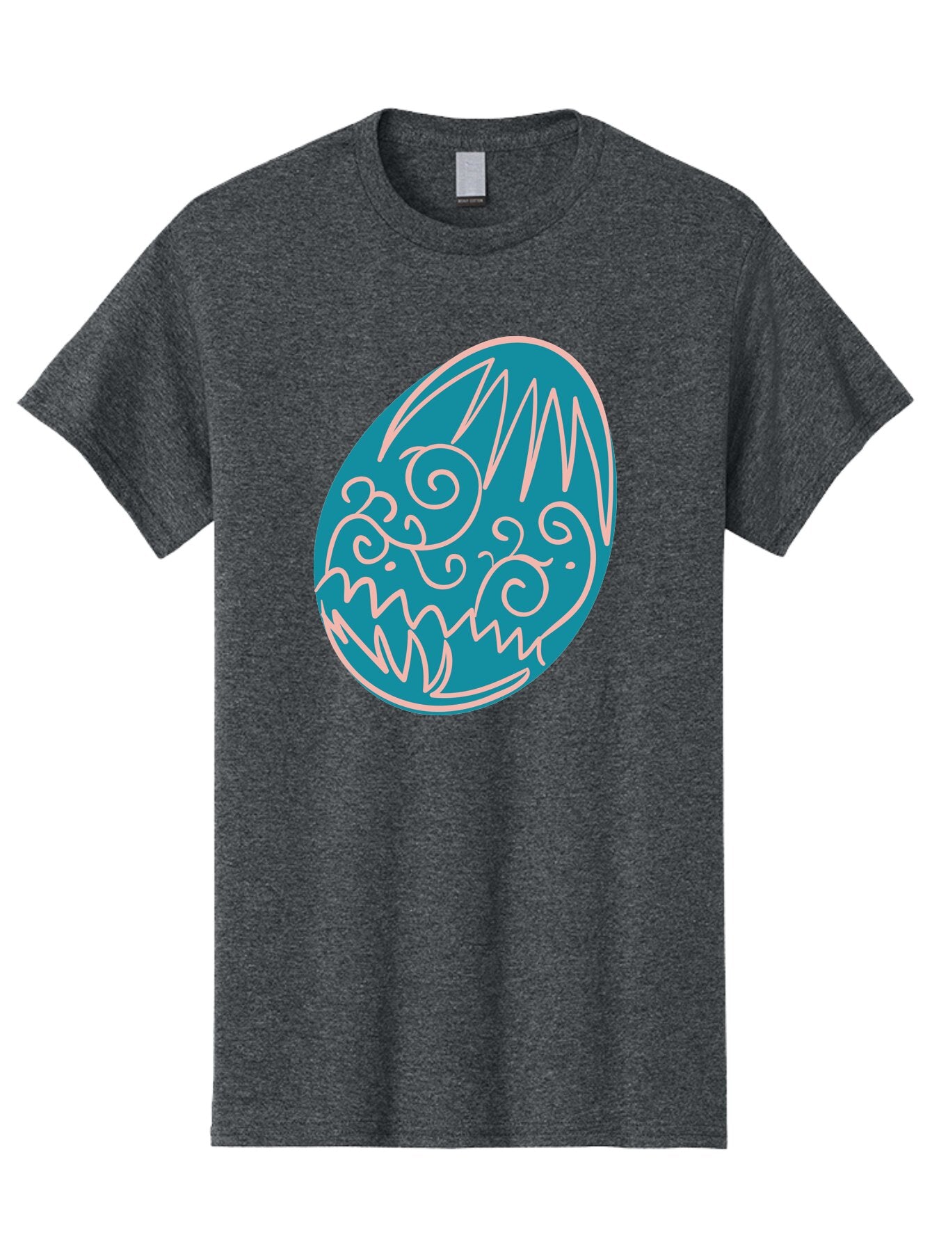 Monster-Egg Men'S Graphic Tee, 100% Cotton, Comfortable Casual Summer Wear, Machine Washable, Monster Face, Easter Egg, Blue Egg, White Outline, Playful Design, Cartoon Style, Abstract Art, Creative Illustration, Fantasy Creature, Aad020