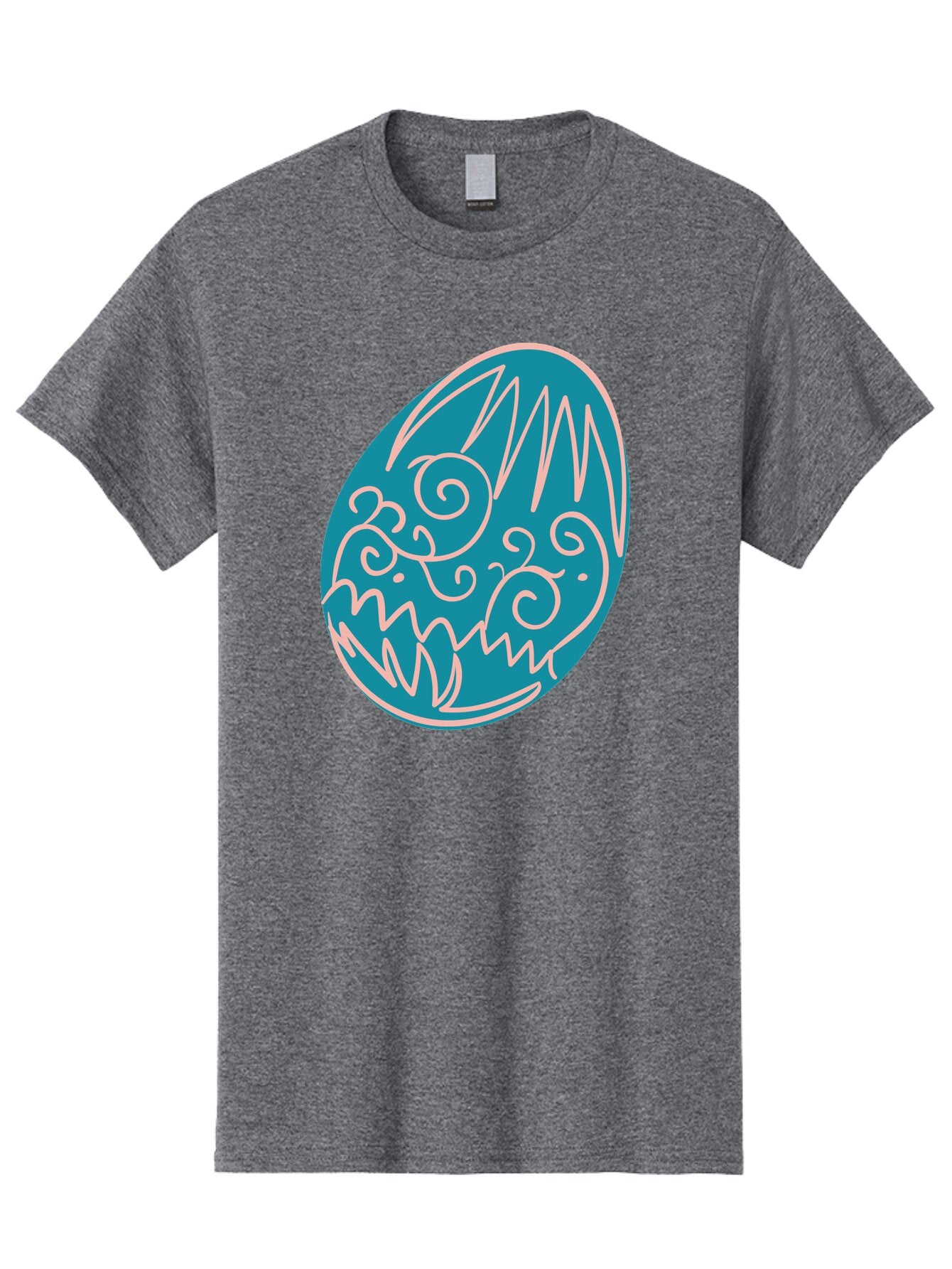 Monster-Egg Men'S Graphic Tee, 100% Cotton, Comfortable Casual Summer Wear, Machine Washable, Monster Face, Easter Egg, Blue Egg, White Outline, Playful Design, Cartoon Style, Abstract Art, Creative Illustration, Fantasy Creature, Aad020 9