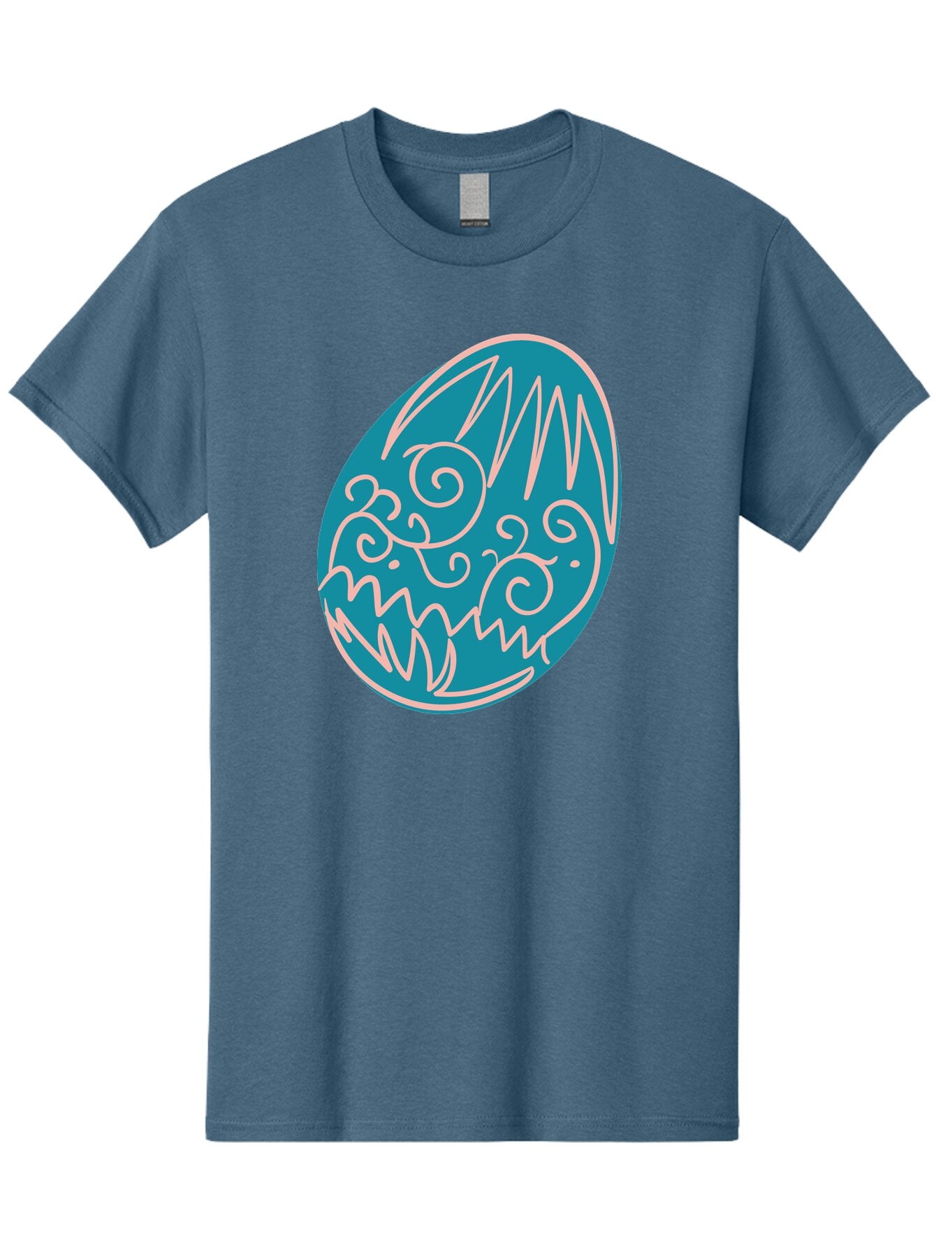 Monster-Egg Men'S Graphic Tee, 100% Cotton, Comfortable Casual Summer Wear, Machine Washable, Monster Face, Easter Egg, Blue Egg, White Outline, Playful Design, Cartoon Style, Abstract Art, Creative Illustration, Fantasy Creature, Aad020 4