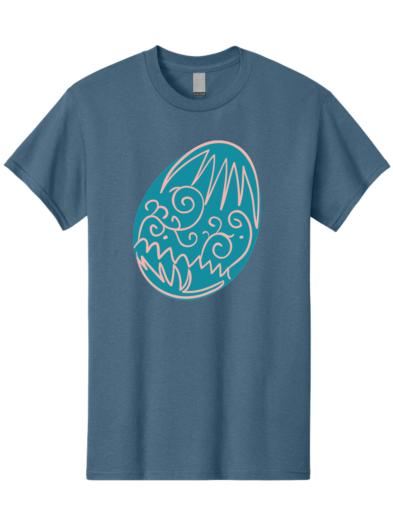 Monster-Egg Men'S Graphic Tee, 100% Cotton, Comfortable Casual Summer Wear, Machine Washable, Monster Face, Easter Egg, Blue Egg, White Outline, Playful Design, Cartoon Style, Abstract Art, Creative Illustration, Fantasy Creature, Aad020 23