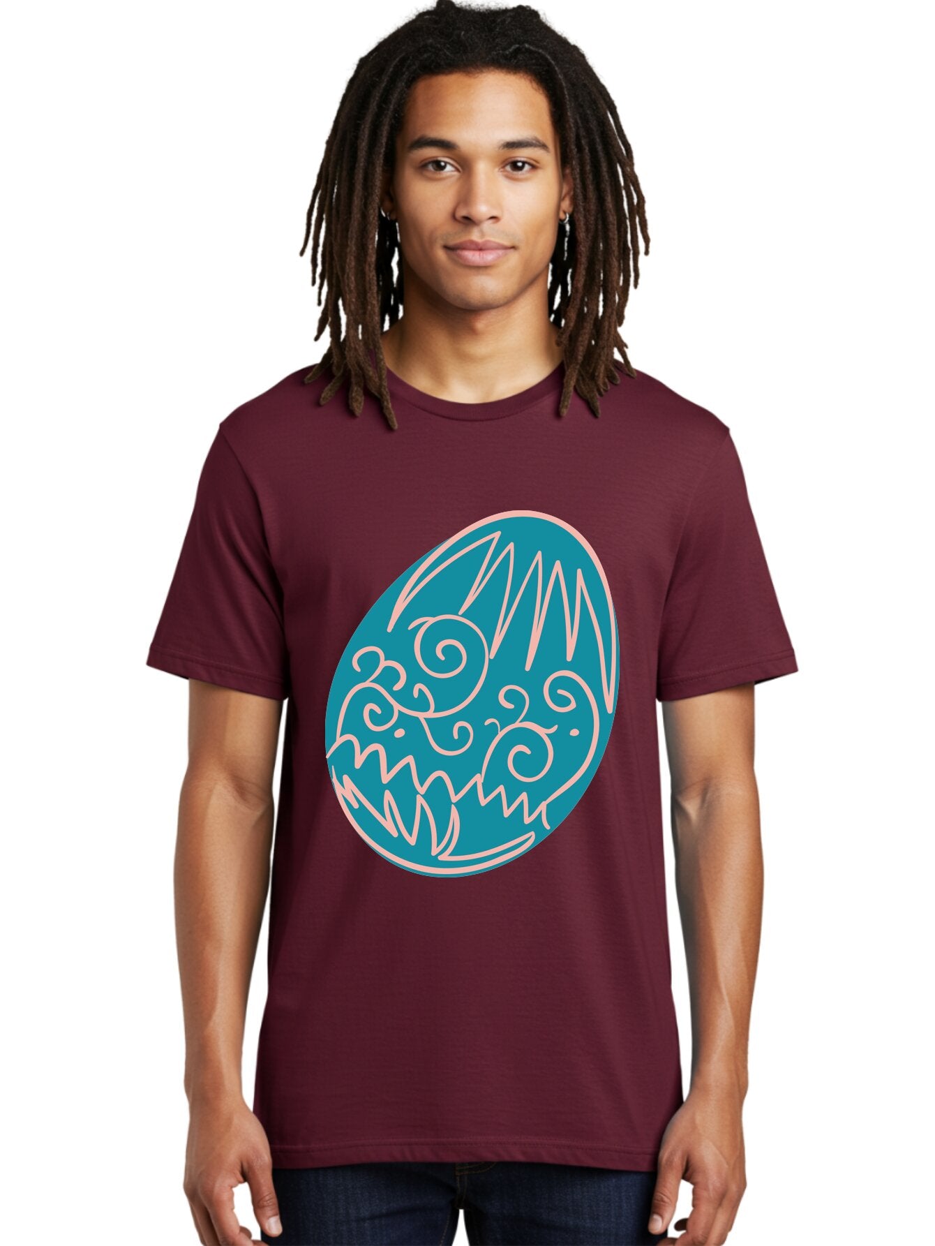 Monster-Egg Men'S Graphic Tee, 100% Cotton, Comfortable Casual Summer Wear, Machine Washable, Monster Face, Easter Egg, Blue Egg, White Outline, Playful Design, Cartoon Style, Abstract Art, Creative Illustration, Fantasy Creature, Aad020 28
