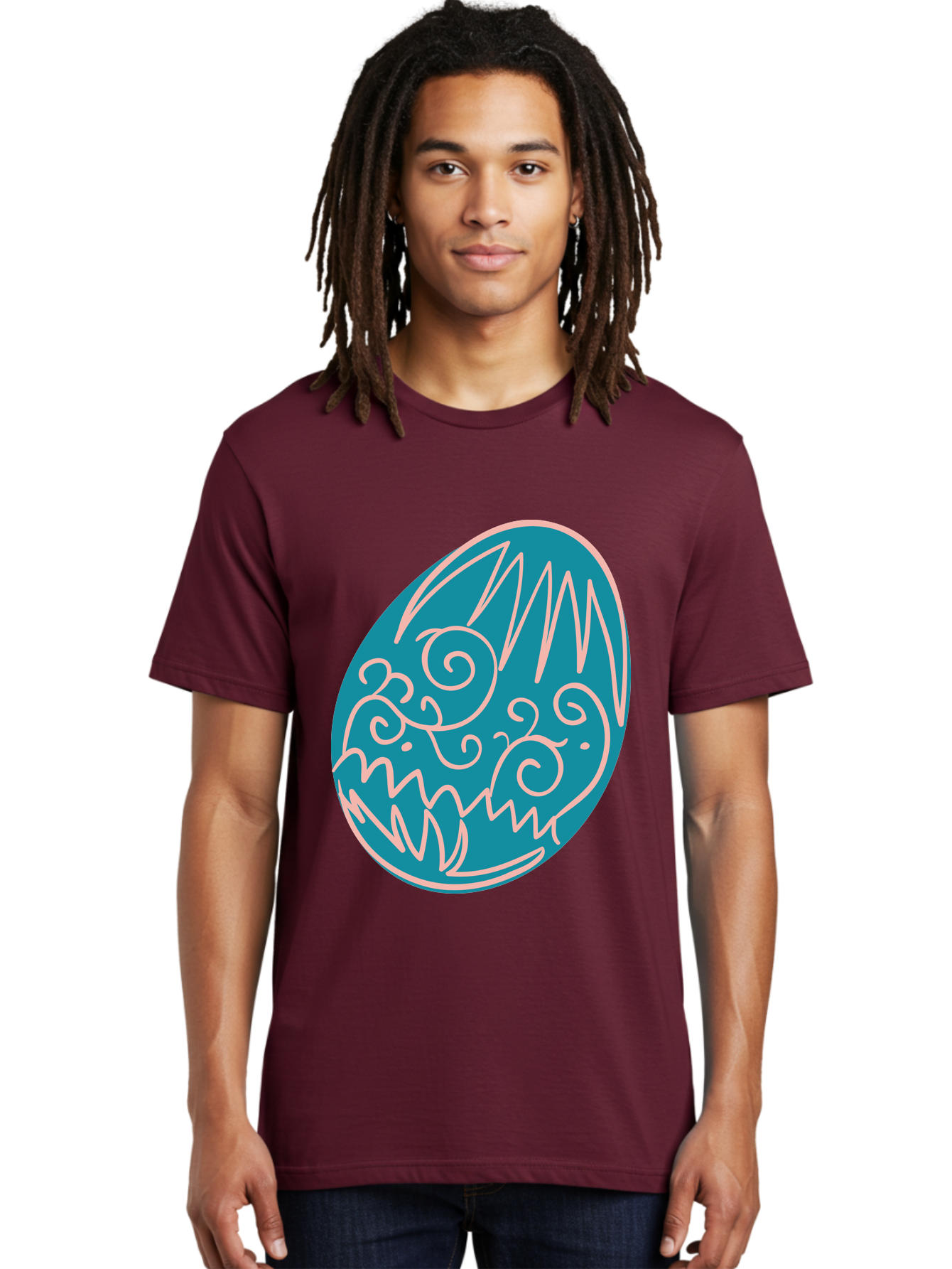 Monster-Egg Men'S Graphic Tee, 100% Cotton, Comfortable Casual Summer Wear, Machine Washable, Monster Face, Easter Egg, Blue Egg, White Outline, Playful Design, Cartoon Style, Abstract Art, Creative Illustration, Fantasy Creature, Aad020 6