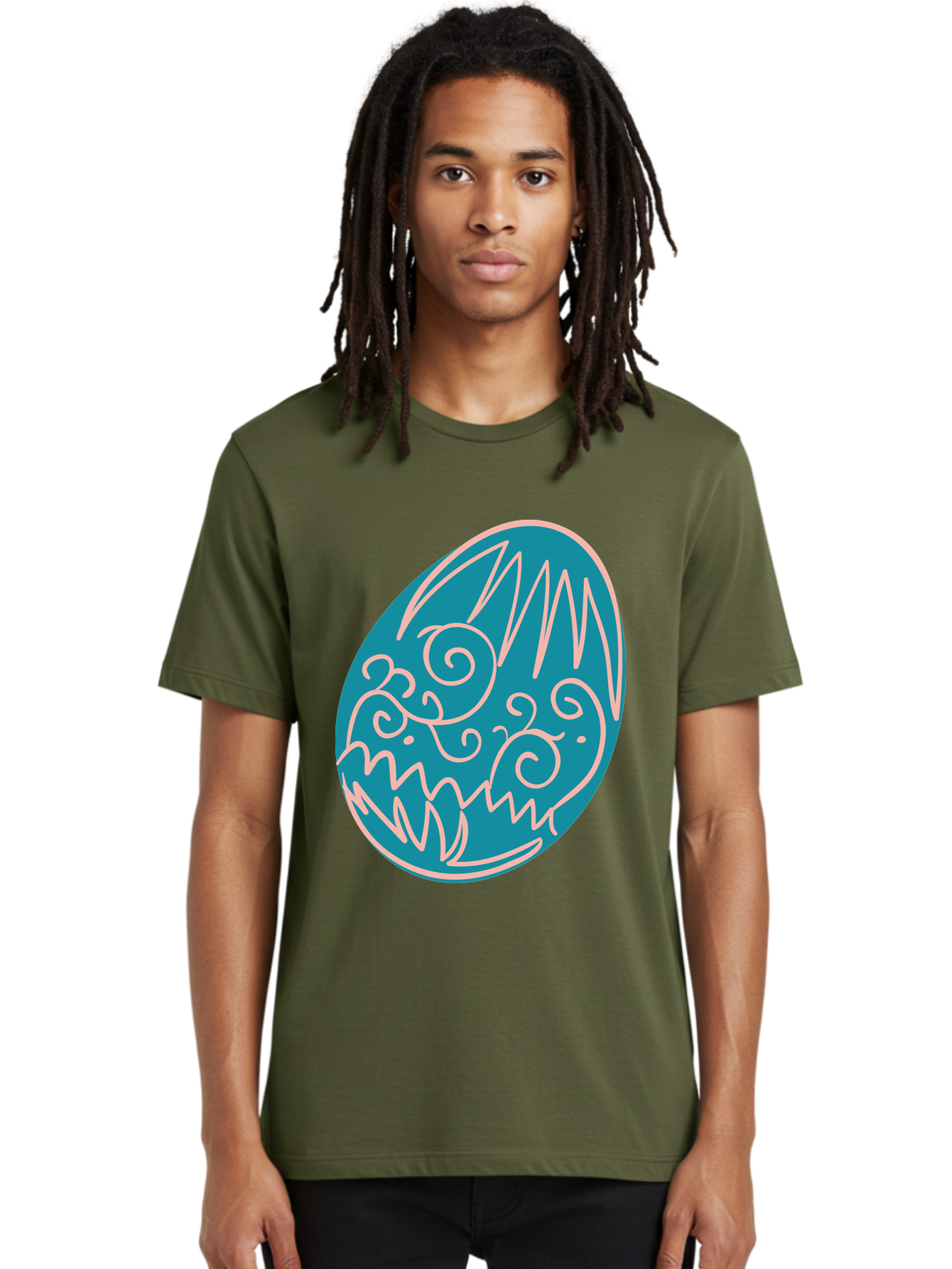 Monster-Egg Men'S Graphic Tee, 100% Cotton, Comfortable Casual Summer Wear, Machine Washable, Monster Face, Easter Egg, Blue Egg, White Outline, Playful Design, Cartoon Style, Abstract Art, Creative Illustration, Fantasy Creature, Aad020 4