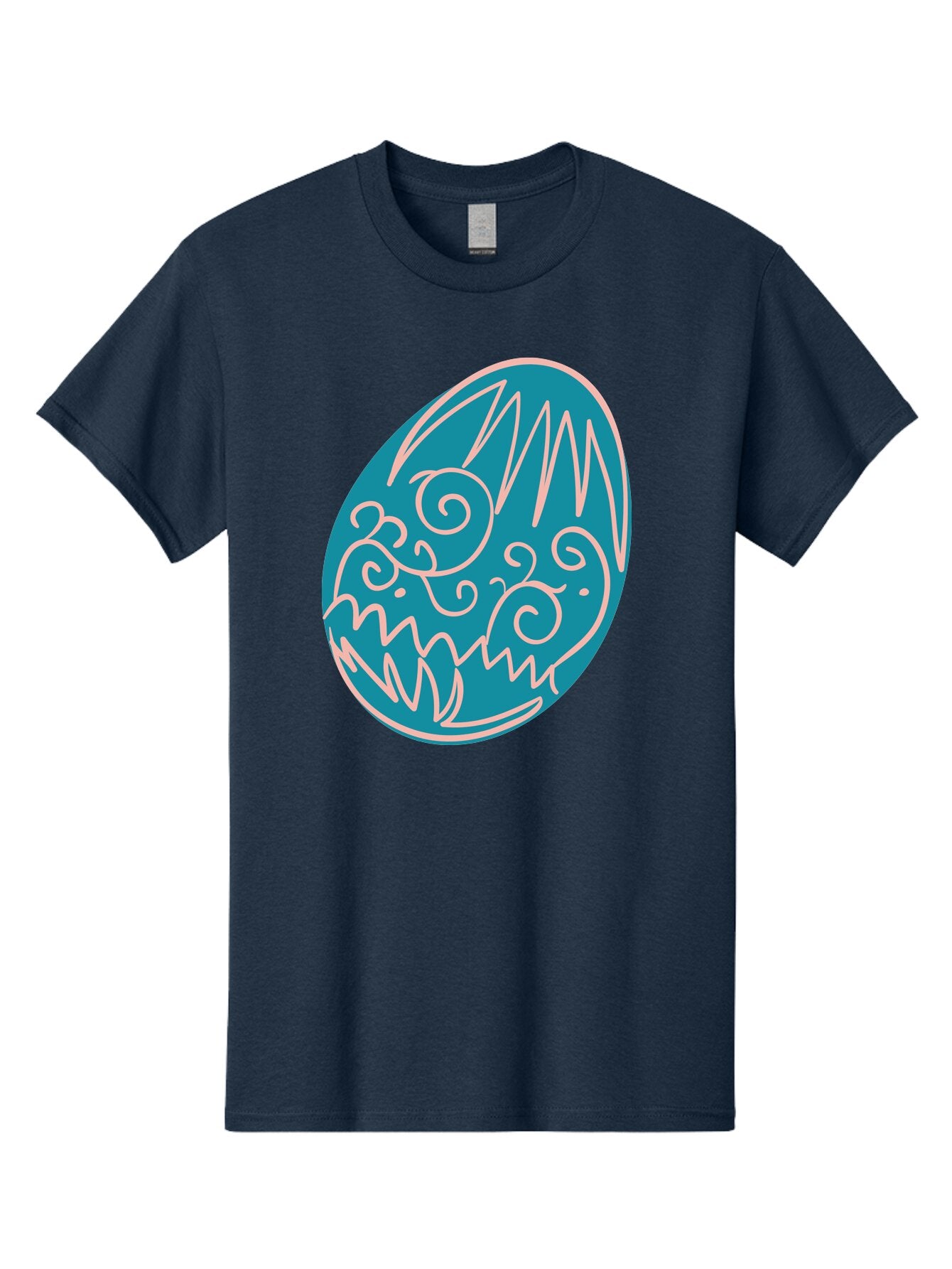 Monster-Egg Men'S Graphic Tee, 100% Cotton, Comfortable Casual Summer Wear, Machine Washable, Monster Face, Easter Egg, Blue Egg, White Outline, Playful Design, Cartoon Style, Abstract Art, Creative Illustration, Fantasy Creature, Aad020 8