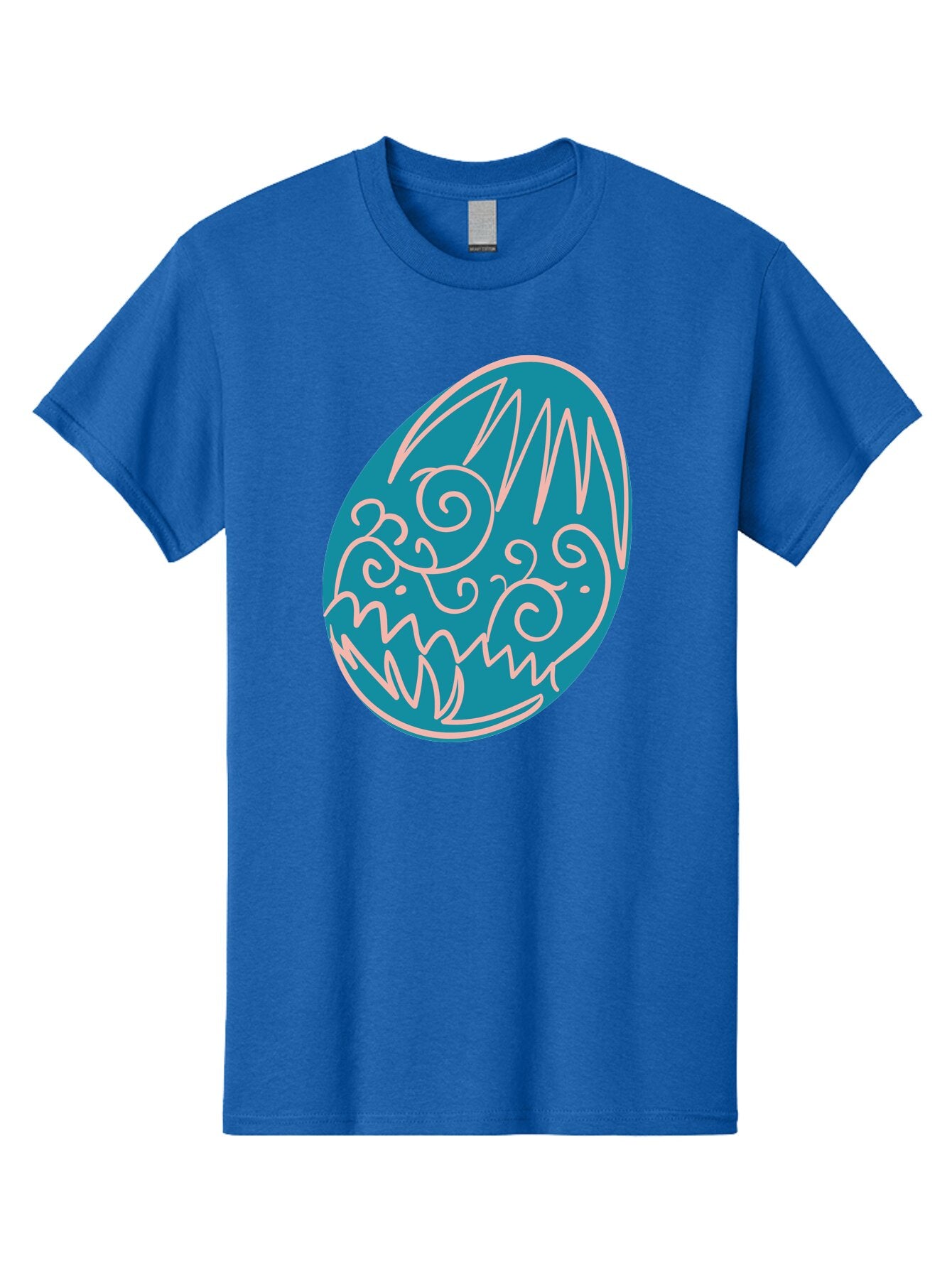 Monster-Egg Men'S Graphic Tee, 100% Cotton, Comfortable Casual Summer Wear, Machine Washable, Monster Face, Easter Egg, Blue Egg, White Outline, Playful Design, Cartoon Style, Abstract Art, Creative Illustration, Fantasy Creature, Aad020 10