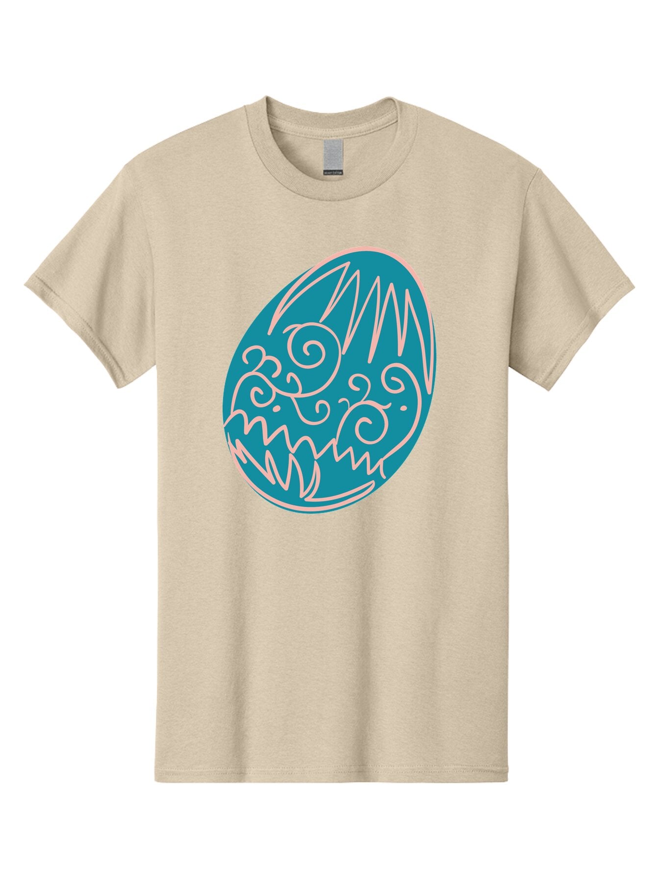 Monster-Egg Men'S Graphic Tee, 100% Cotton, Comfortable Casual Summer Wear, Machine Washable, Monster Face, Easter Egg, Blue Egg, White Outline, Playful Design, Cartoon Style, Abstract Art, Creative Illustration, Fantasy Creature, Aad020 15