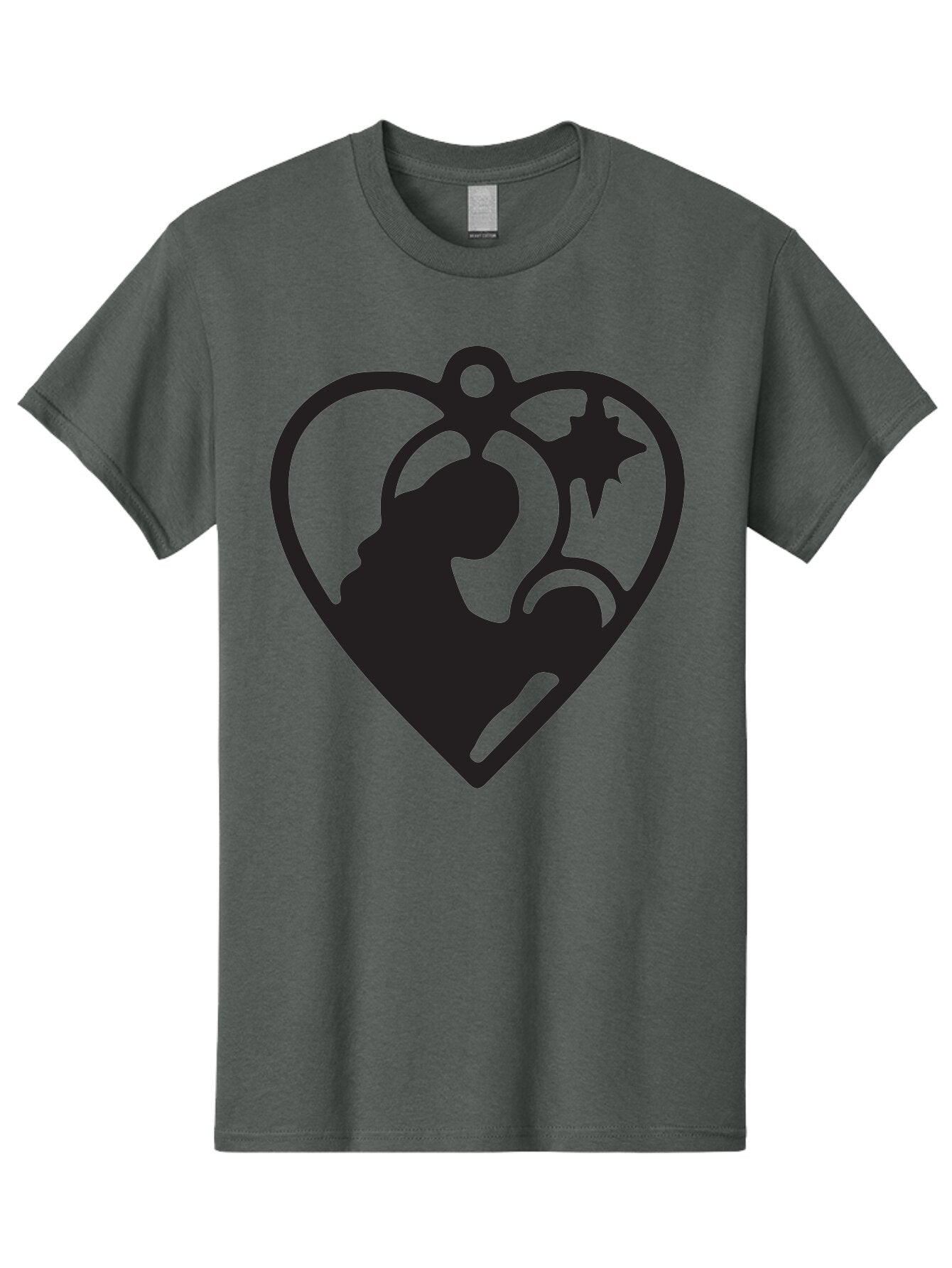 Mother-And-Child Men'S Graphic Tee, 100% Cotton, Comfortable Casual Summer Wear, Machine Washable, Mother And Child Silhouette, Heart-Shaped Ornament, Love Symbol, Family Bond, Nurturing Moment, Star And Crescent Moon Aad021