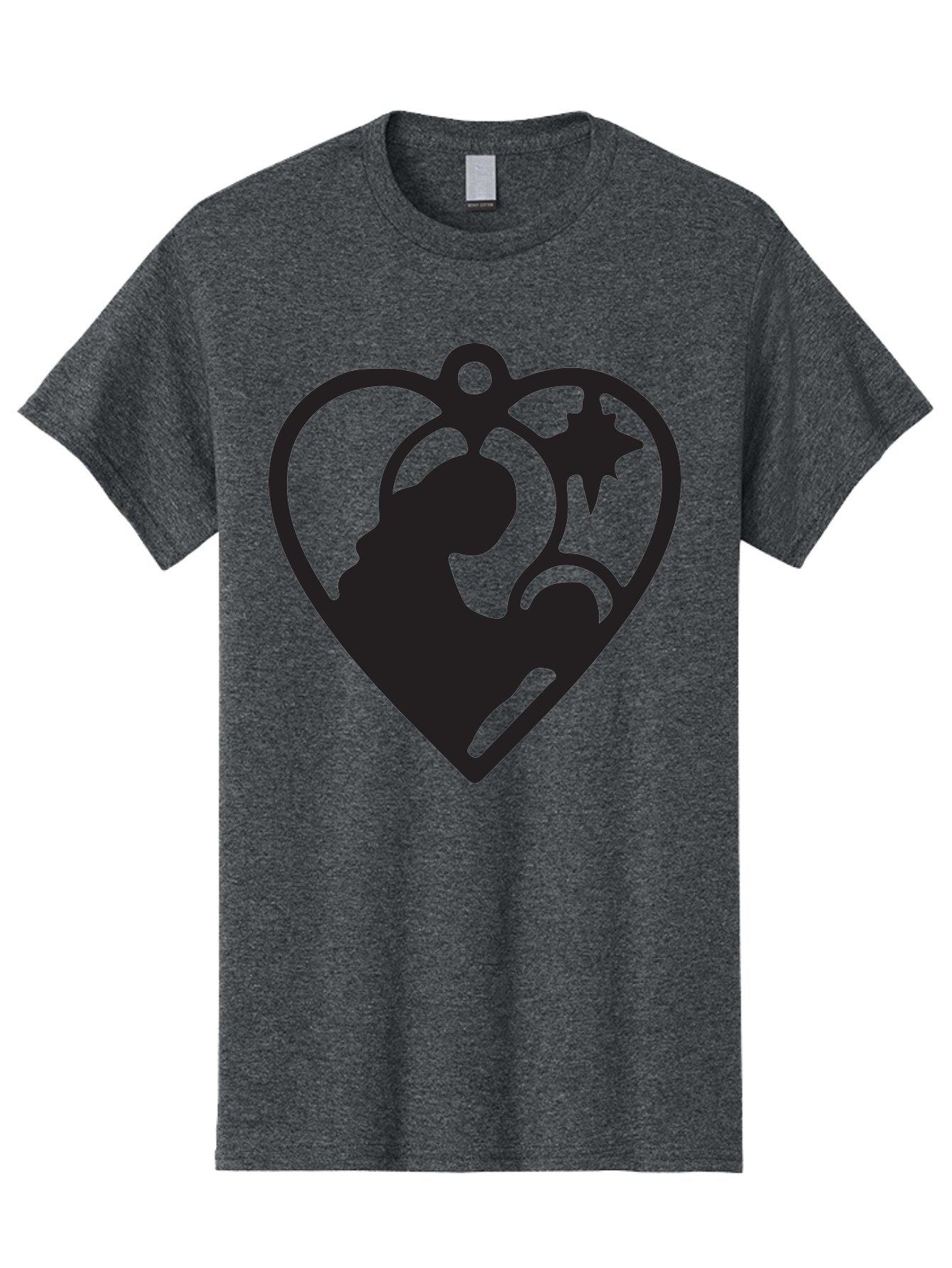 Mother-And-Child Men'S Graphic Tee, 100% Cotton, Comfortable Casual Summer Wear, Machine Washable, Mother And Child Silhouette, Heart-Shaped Ornament, Love Symbol, Family Bond, Nurturing Moment, Star And Crescent Moon Aad021 11