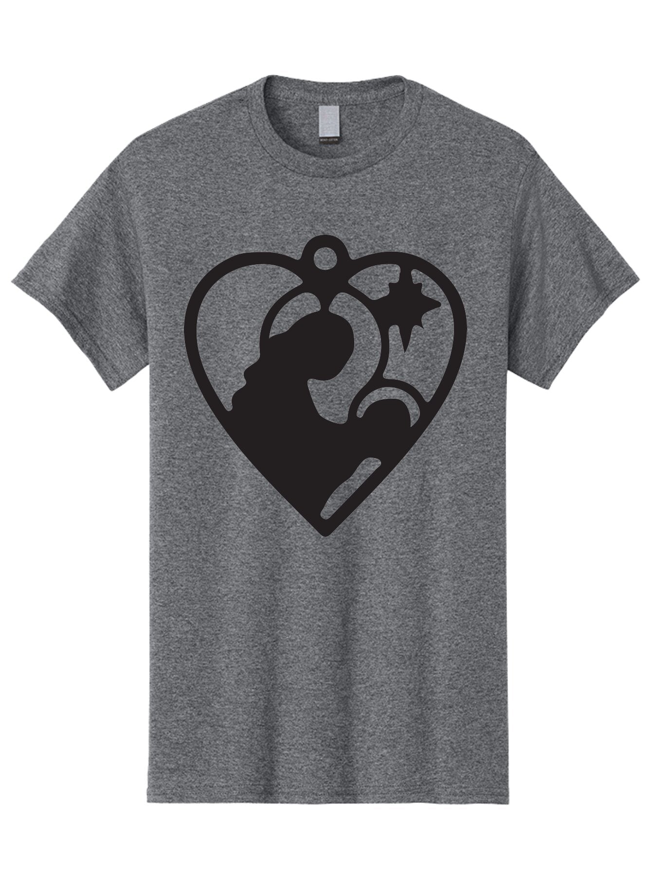 Mother-And-Child Men'S Graphic Tee, 100% Cotton, Comfortable Casual Summer Wear, Machine Washable, Mother And Child Silhouette, Heart-Shaped Ornament, Love Symbol, Family Bond, Nurturing Moment, Star And Crescent Moon Aad021