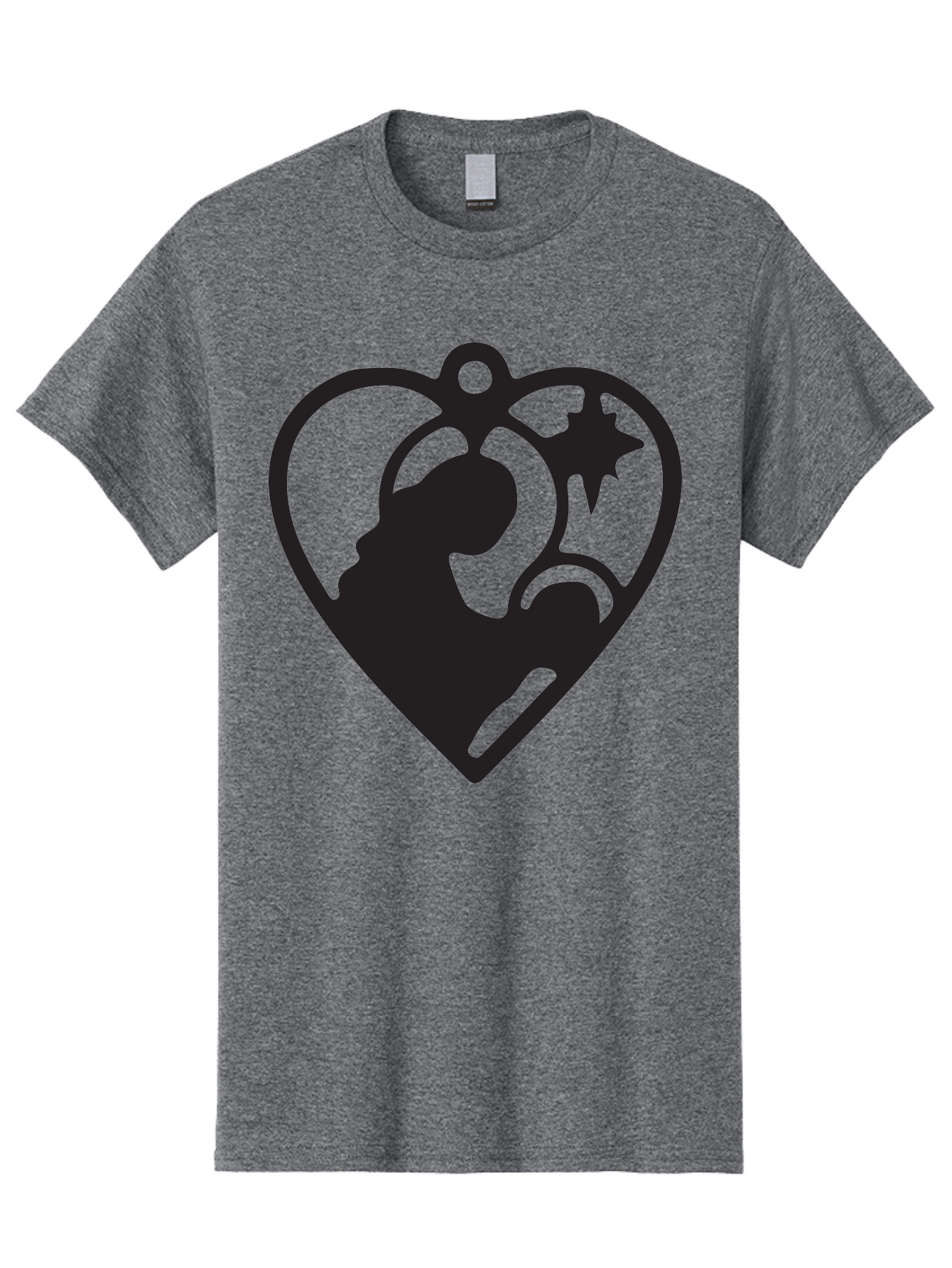 Mother-And-Child Men'S Graphic Tee, 100% Cotton, Comfortable Casual Summer Wear, Machine Washable, Mother And Child Silhouette, Heart-Shaped Ornament, Love Symbol, Family Bond, Nurturing Moment, Star And Crescent Moon Aad021 21