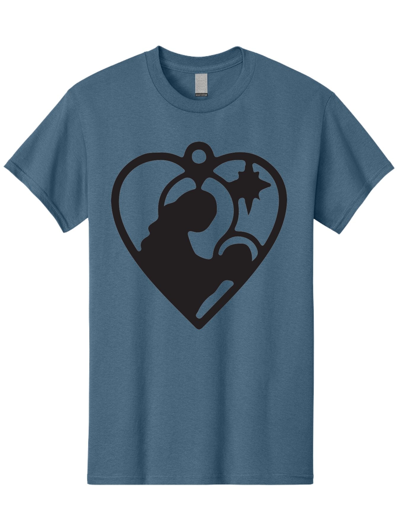 Mother-And-Child Men'S Graphic Tee, 100% Cotton, Comfortable Casual Summer Wear, Machine Washable, Mother And Child Silhouette, Heart-Shaped Ornament, Love Symbol, Family Bond, Nurturing Moment, Star And Crescent Moon Aad021 9