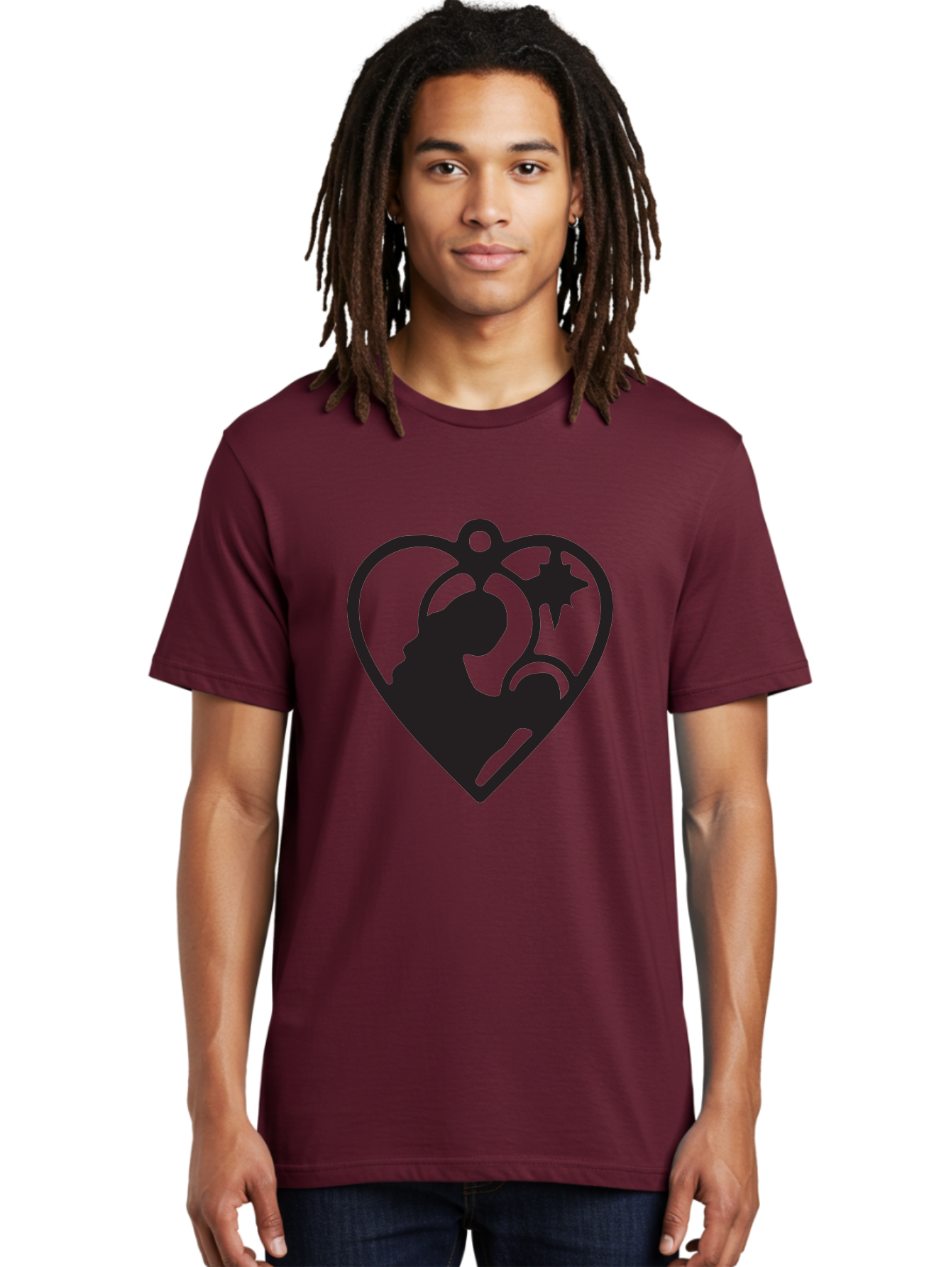 Mother-And-Child Men'S Graphic Tee, 100% Cotton, Comfortable Casual Summer Wear, Machine Washable, Mother And Child Silhouette, Heart-Shaped Ornament, Love Symbol, Family Bond, Nurturing Moment, Star And Crescent Moon Aad021 14