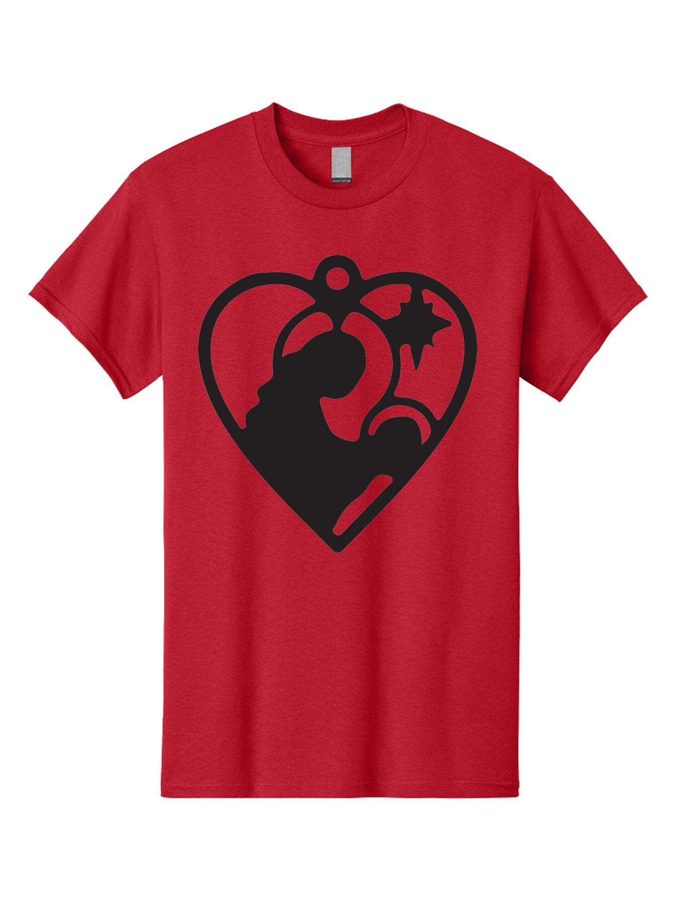 Mother-And-Child Men'S Graphic Tee, 100% Cotton, Comfortable Casual Summer Wear, Machine Washable, Mother And Child Silhouette, Heart-Shaped Ornament, Love Symbol, Family Bond, Nurturing Moment, Star And Crescent Moon Aad021 7