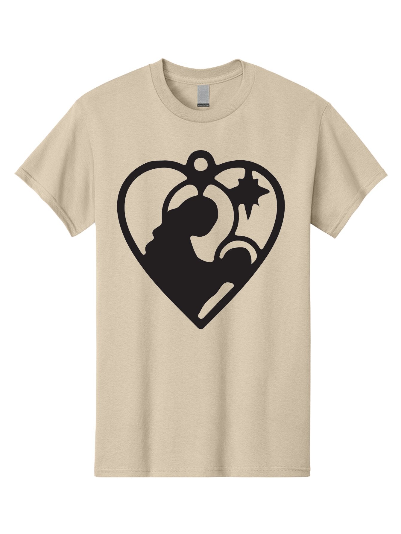 Mother-And-Child Men'S Graphic Tee, 100% Cotton, Comfortable Casual Summer Wear, Machine Washable, Mother And Child Silhouette, Heart-Shaped Ornament, Love Symbol, Family Bond, Nurturing Moment, Star And Crescent Moon Aad021 15
