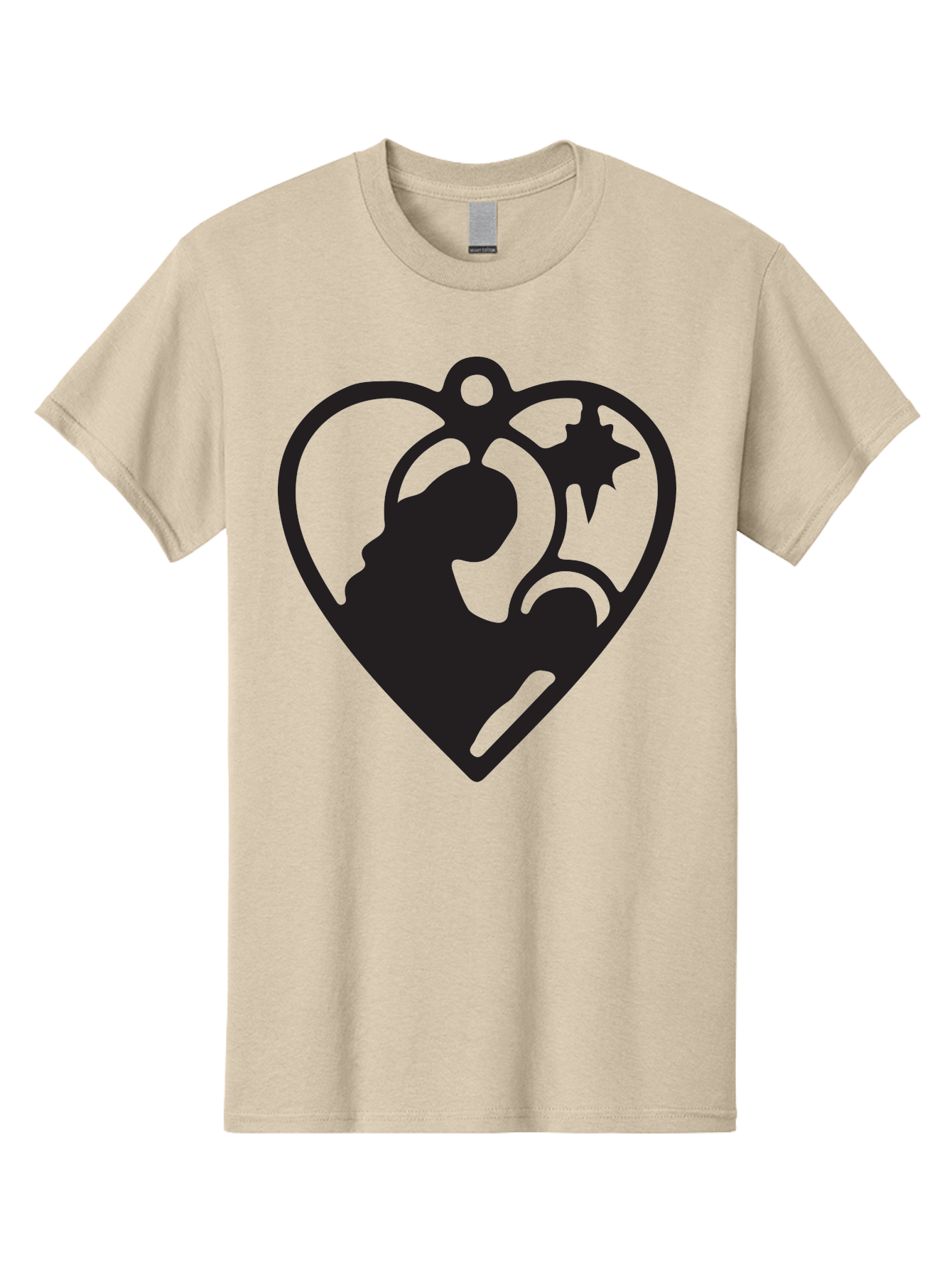 Mother-And-Child Men'S Graphic Tee, 100% Cotton, Comfortable Casual Summer Wear, Machine Washable, Mother And Child Silhouette, Heart-Shaped Ornament, Love Symbol, Family Bond, Nurturing Moment, Star And Crescent Moon Aad021