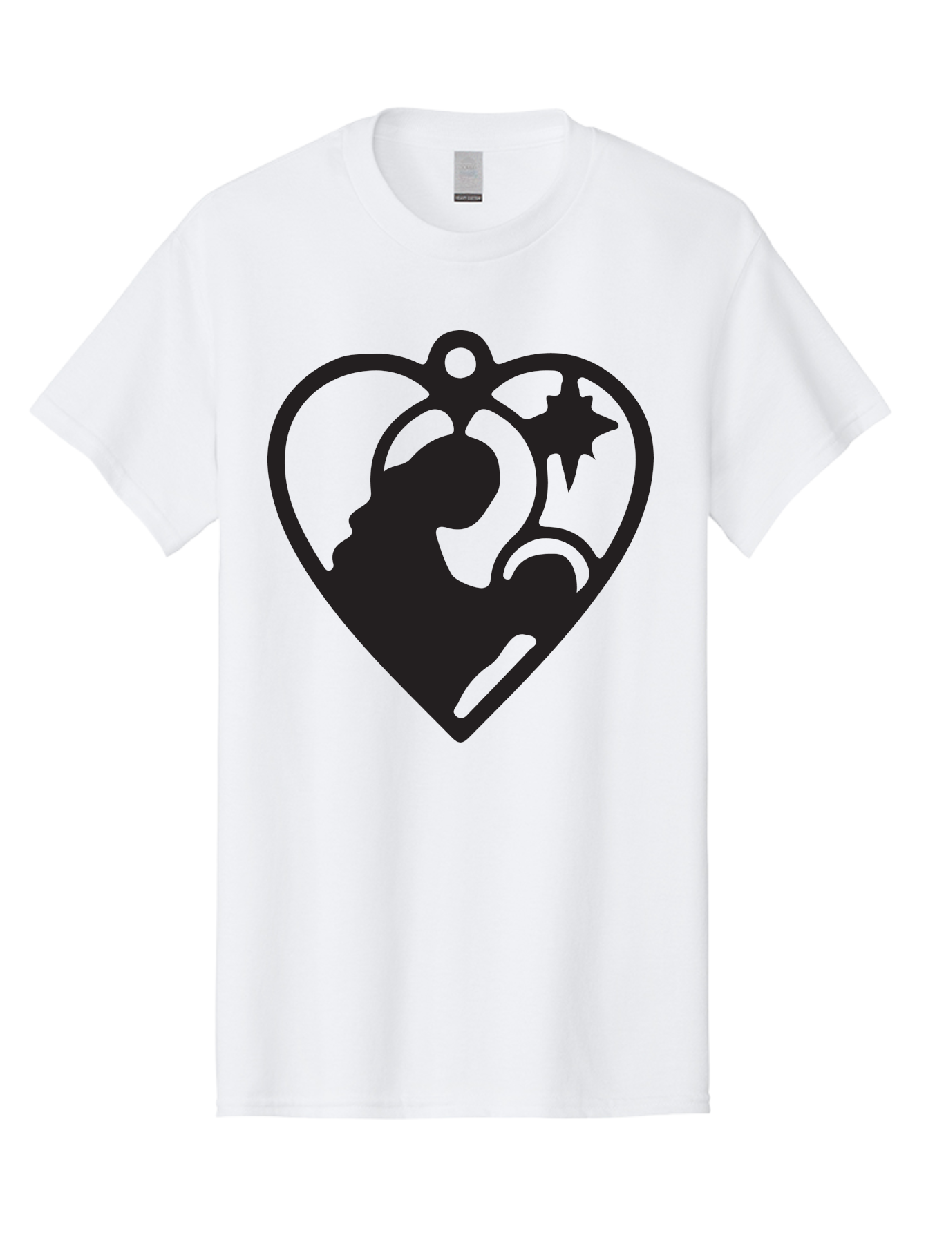 Mother-And-Child Men'S Graphic Tee, 100% Cotton, Comfortable Casual Summer Wear, Machine Washable, Mother And Child Silhouette, Heart-Shaped Ornament, Love Symbol, Family Bond, Nurturing Moment, Star And Crescent Moon Aad021 23