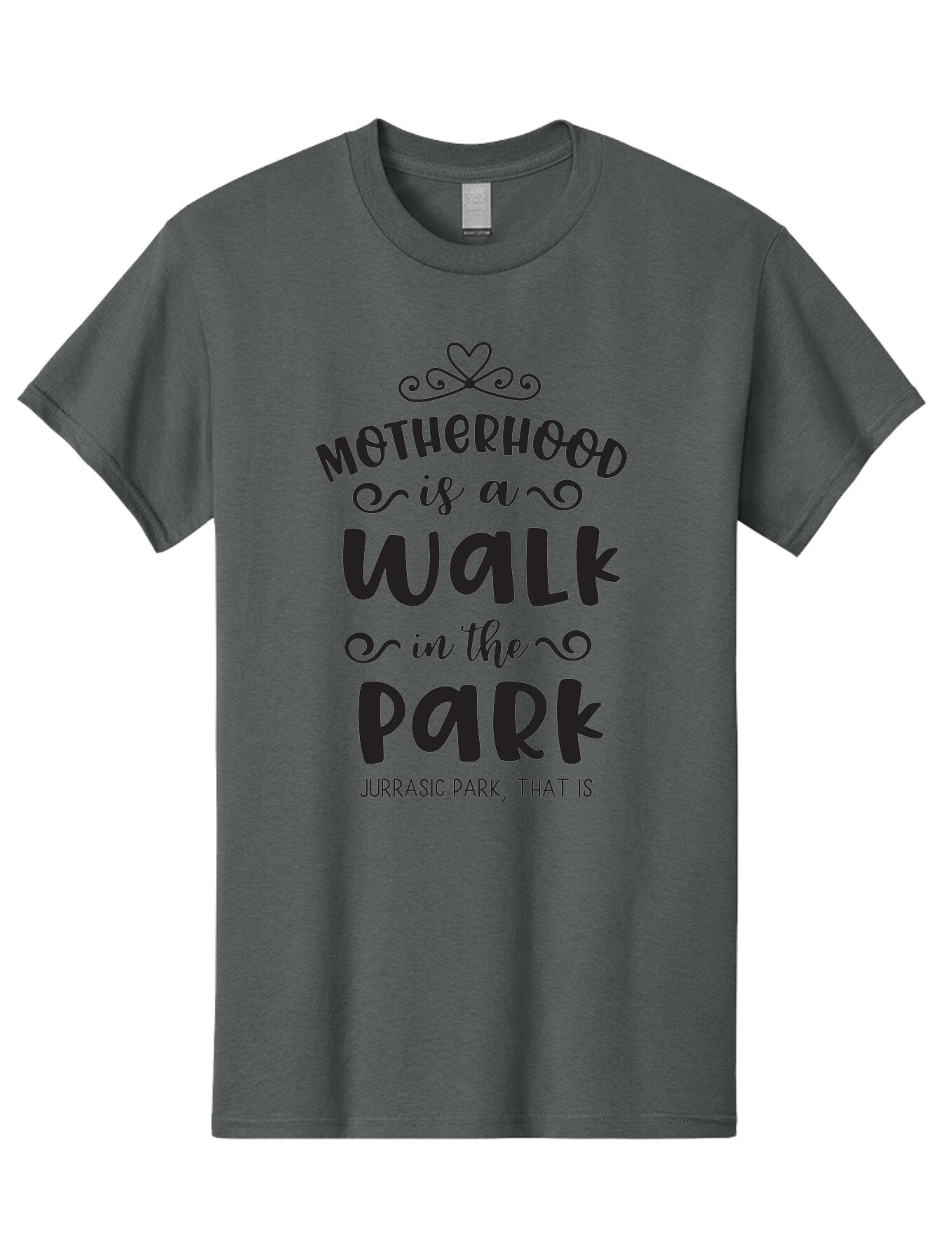 Motherhood-Is-A-Walk-In-Jurassic-Park Men'S Graphic Tee, 100% Cotton, Comfortable Casual Summer Wear, Machine Washable, Funny Motherhood Quote, Humorous Parenting Phrase, Jurassic Park Reference, Playful Mom Joke, Parenting Humor, Mom Life, Aad027 4