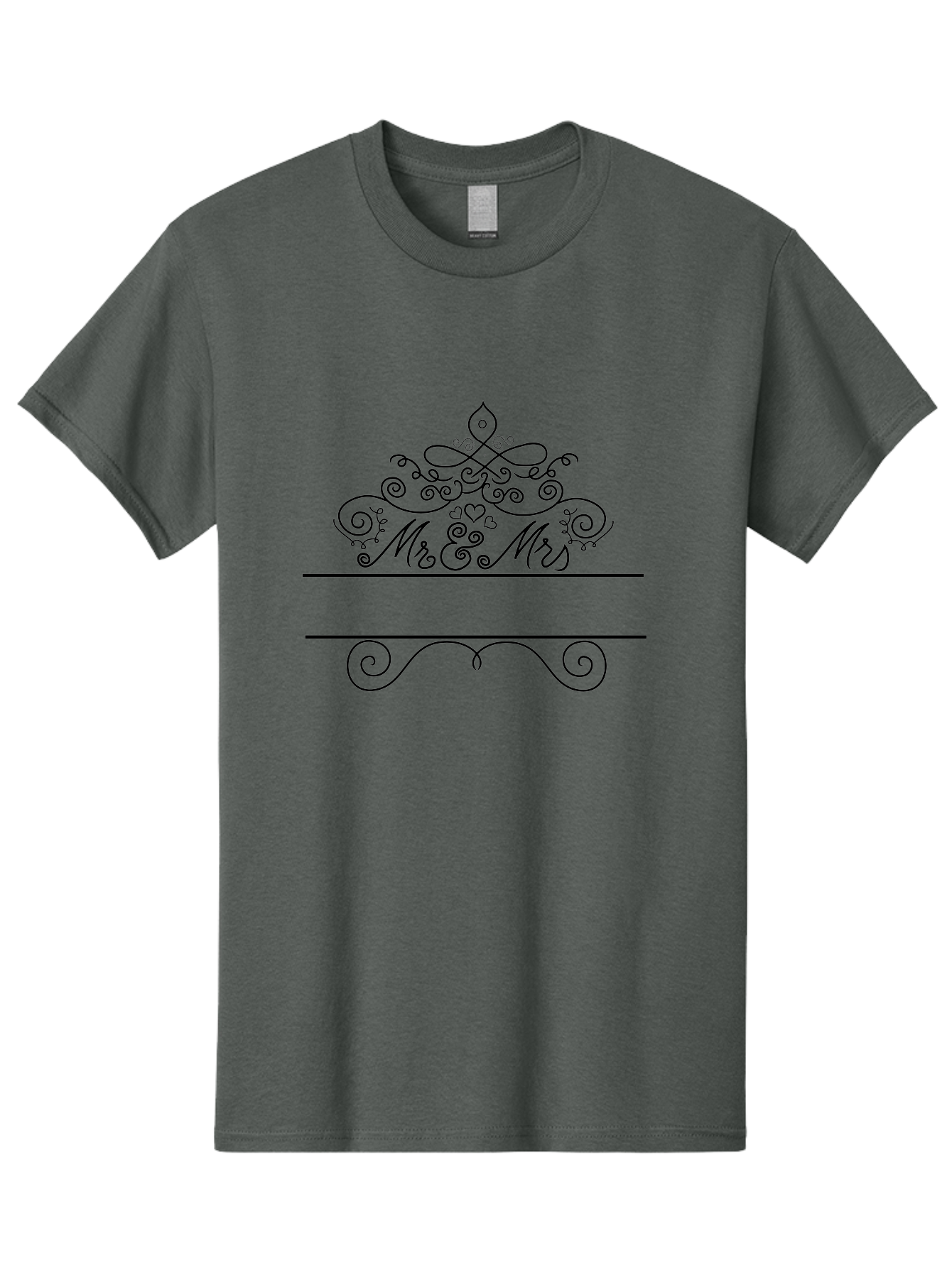 Mr-Mrs Men'S Graphic Tee, 100% Cotton, Comfortable Casual Summer Wear, Machine Washable, Wedding Invitation, Couple'S Love, Mr & Mrs, Elegant Design, Ornate Tiara, Swirling Patterns, Heart Motifs, Luxury Wedding, Black Line Art, Aad031 27