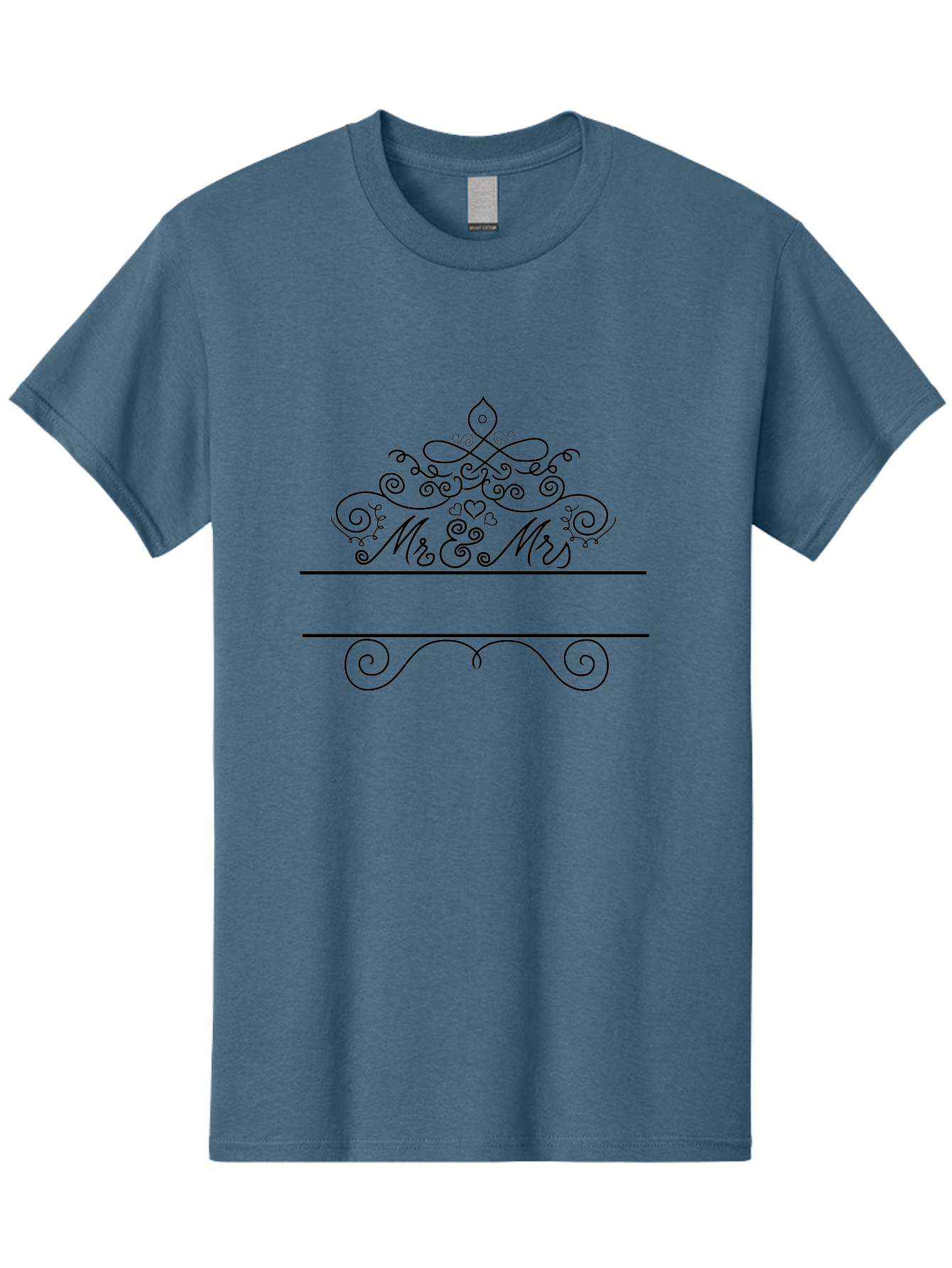 Mr-Mrs Men'S Graphic Tee, 100% Cotton, Comfortable Casual Summer Wear, Machine Washable, Wedding Invitation, Couple'S Love, Mr & Mrs, Elegant Design, Ornate Tiara, Swirling Patterns, Heart Motifs, Luxury Wedding, Black Line Art, Aad031 13