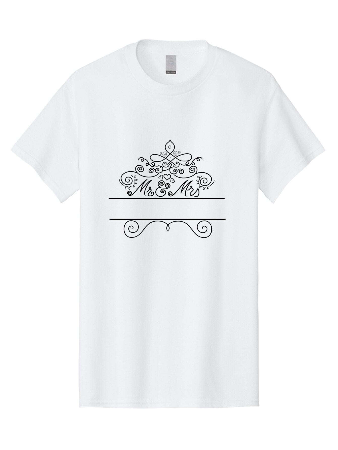 Mr-Mrs Men'S Graphic Tee, 100% Cotton, Comfortable Casual Summer Wear, Machine Washable, Wedding Invitation, Couple'S Love, Mr & Mrs, Elegant Design, Ornate Tiara, Swirling Patterns, Heart Motifs, Luxury Wedding, Black Line Art, Aad031 15