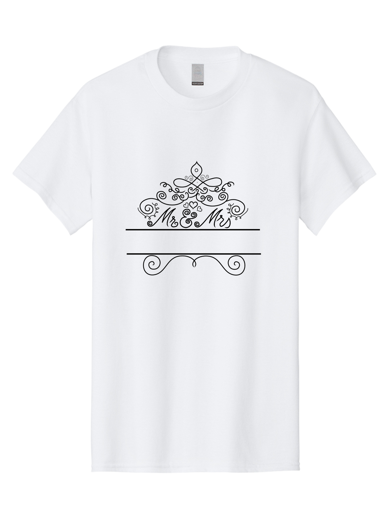 Mr-Mrs Men'S Graphic Tee, 100% Cotton, Comfortable Casual Summer Wear, Machine Washable, Wedding Invitation, Couple'S Love, Mr & Mrs, Elegant Design, Ornate Tiara, Swirling Patterns, Heart Motifs, Luxury Wedding, Black Line Art, Aad031