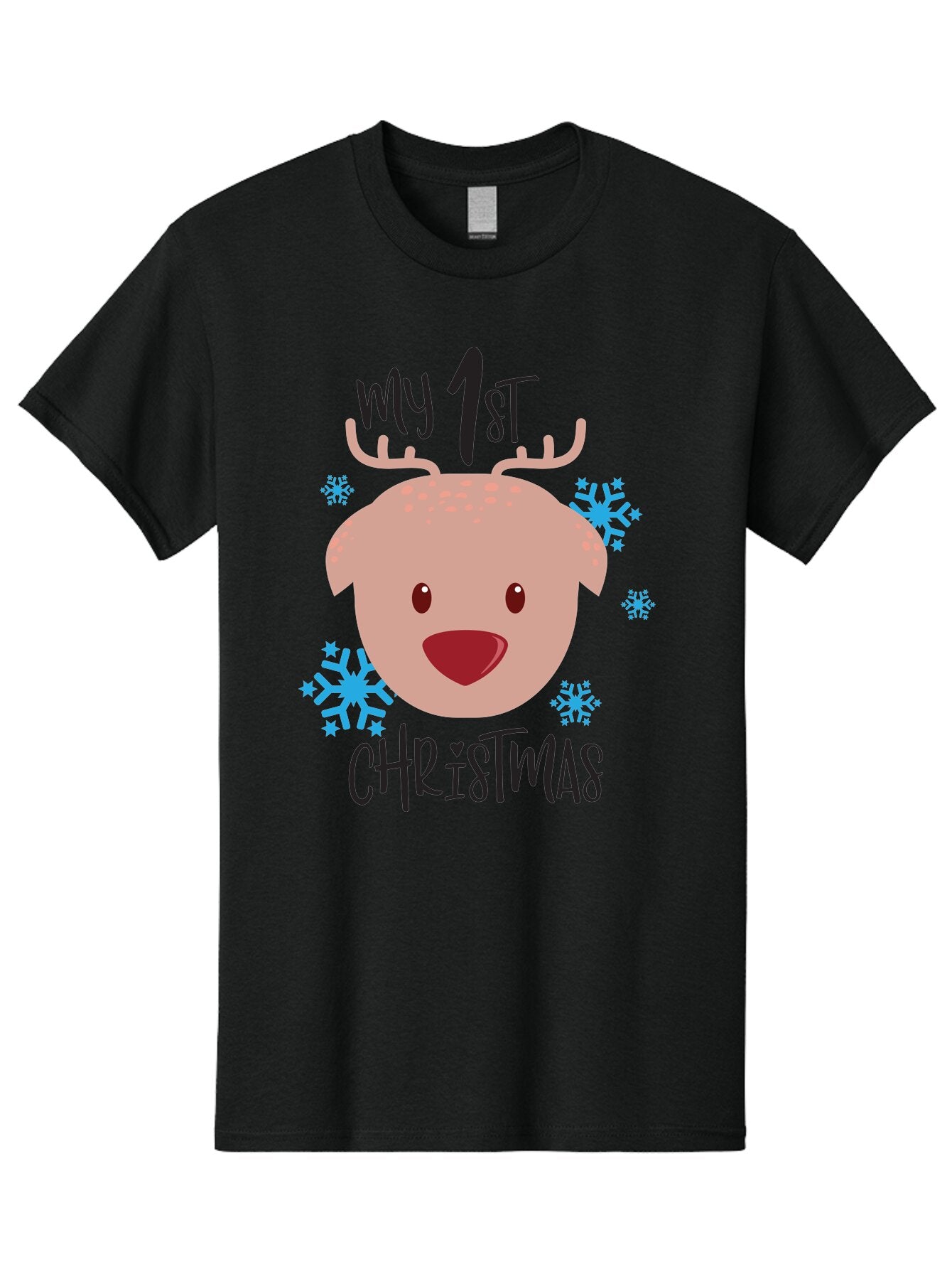 My-1St-Christist Men'S Graphic Tee, 100% Cotton, Comfortable Casual Summer Wear, Machine Washable, Baby'S First Christmas, Festive Illustration, Cute Reindeer Face, Snowflakes, Holiday Design, Winter Wonderland, Joyful Atmosphere, Aad033 10