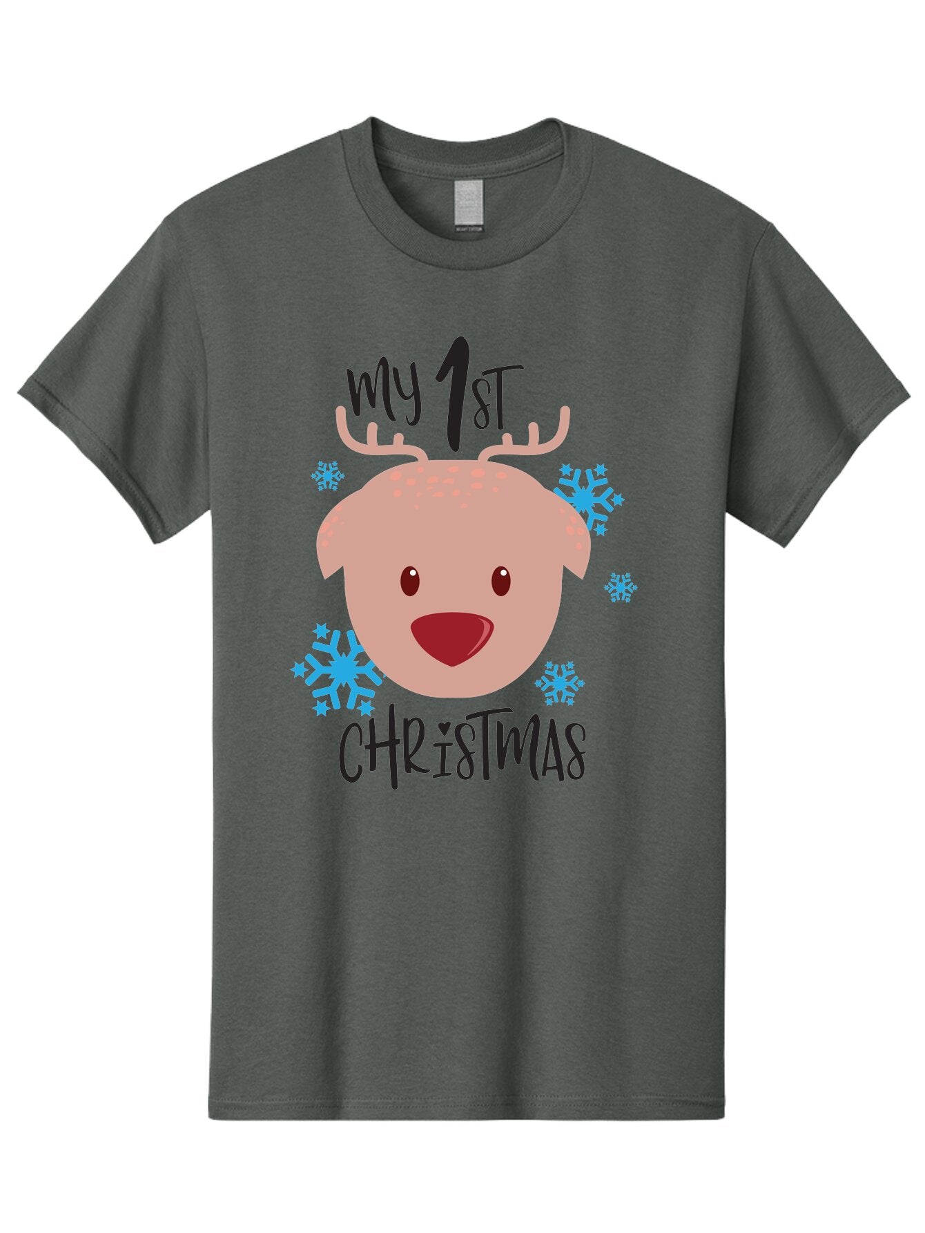 My-1St-Christist Men'S Graphic Tee, 100% Cotton, Comfortable Casual Summer Wear, Machine Washable, Baby'S First Christmas, Festive Illustration, Cute Reindeer Face, Snowflakes, Holiday Design, Winter Wonderland, Joyful Atmosphere, Aad033 4