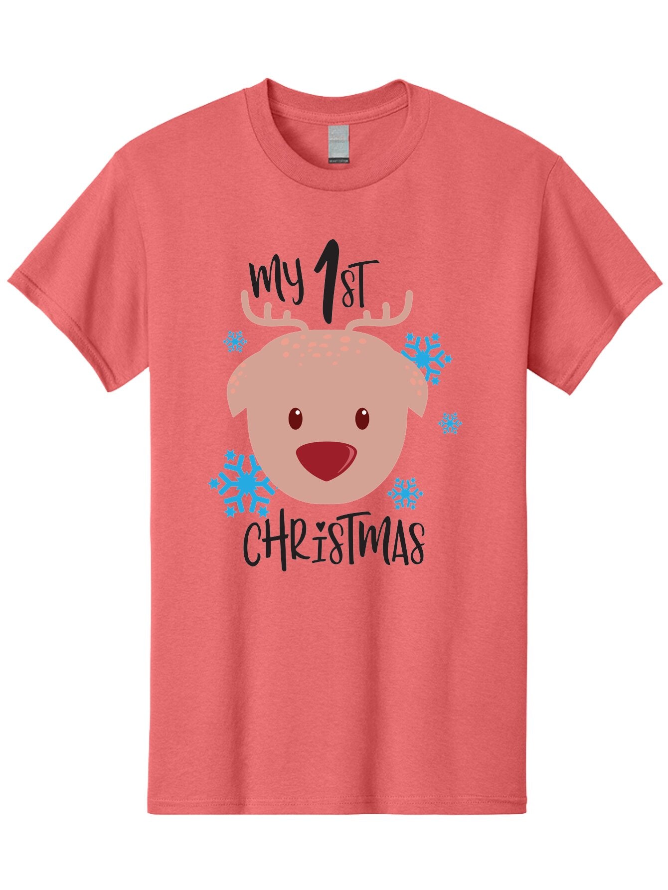 My-1St-Christist Men'S Graphic Tee, 100% Cotton, Comfortable Casual Summer Wear, Machine Washable, Baby'S First Christmas, Festive Illustration, Cute Reindeer Face, Snowflakes, Holiday Design, Winter Wonderland, Joyful Atmosphere, Aad033 13