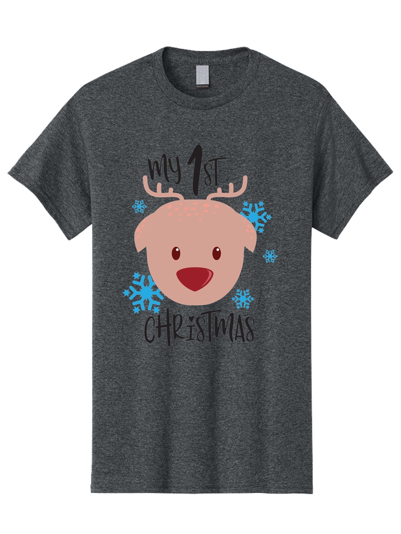 My-1St-Christist Men'S Graphic Tee, 100% Cotton, Comfortable Casual Summer Wear, Machine Washable, Baby'S First Christmas, Festive Illustration, Cute Reindeer Face, Snowflakes, Holiday Design, Winter Wonderland, Joyful Atmosphere, Aad033 6