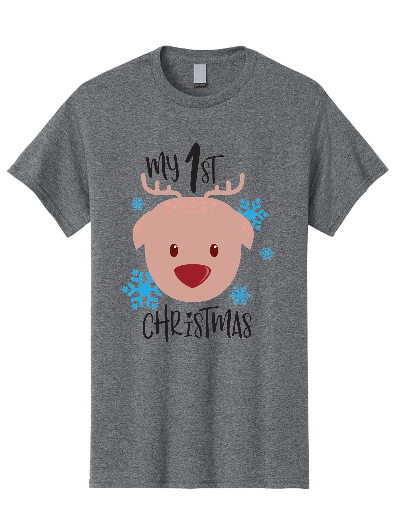 My-1St-Christist Men'S Graphic Tee, 100% Cotton, Comfortable Casual Summer Wear, Machine Washable, Baby'S First Christmas, Festive Illustration, Cute Reindeer Face, Snowflakes, Holiday Design, Winter Wonderland, Joyful Atmosphere, Aad033