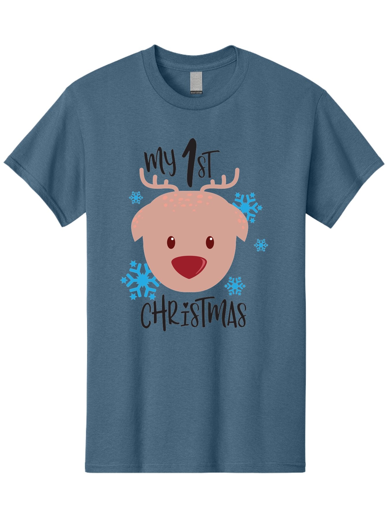 My-1St-Christist Men'S Graphic Tee, 100% Cotton, Comfortable Casual Summer Wear, Machine Washable, Baby'S First Christmas, Festive Illustration, Cute Reindeer Face, Snowflakes, Holiday Design, Winter Wonderland, Joyful Atmosphere, Aad033 14