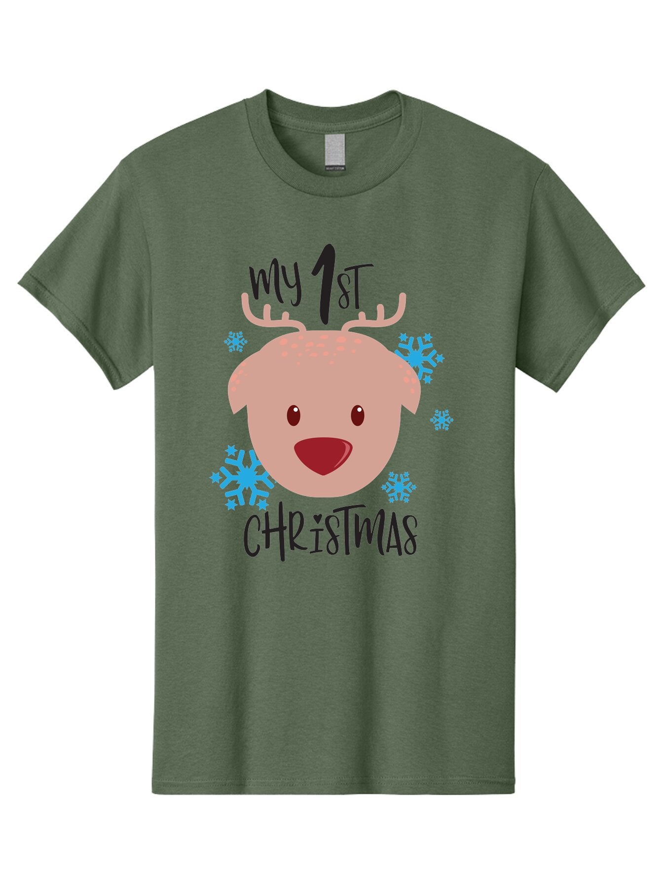 My-1St-Christist Men'S Graphic Tee, 100% Cotton, Comfortable Casual Summer Wear, Machine Washable, Baby'S First Christmas, Festive Illustration, Cute Reindeer Face, Snowflakes, Holiday Design, Winter Wonderland, Joyful Atmosphere, Aad033 7