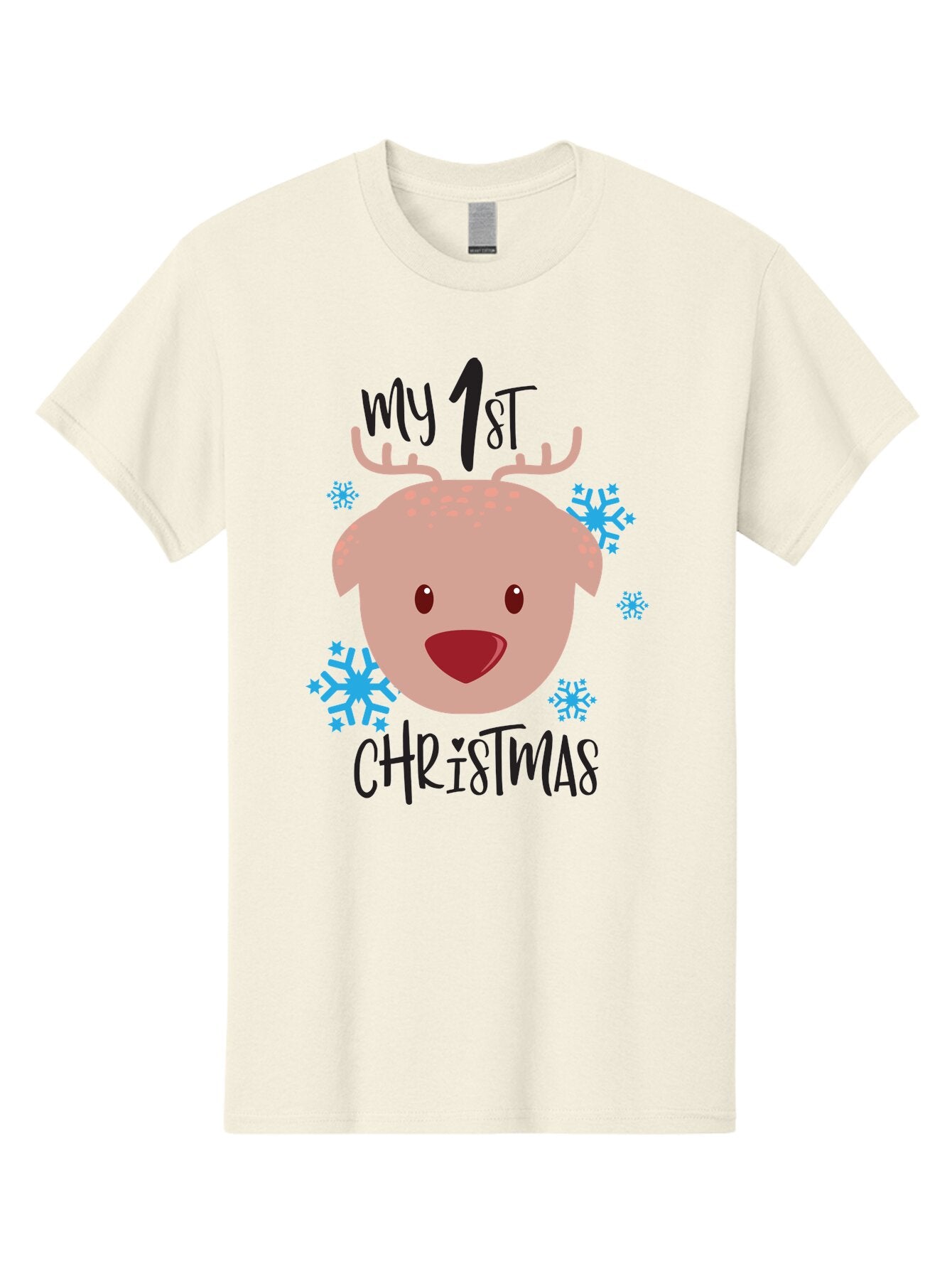 My-1St-Christist Men'S Graphic Tee, 100% Cotton, Comfortable Casual Summer Wear, Machine Washable, Baby'S First Christmas, Festive Illustration, Cute Reindeer Face, Snowflakes, Holiday Design, Winter Wonderland, Joyful Atmosphere, Aad033 8