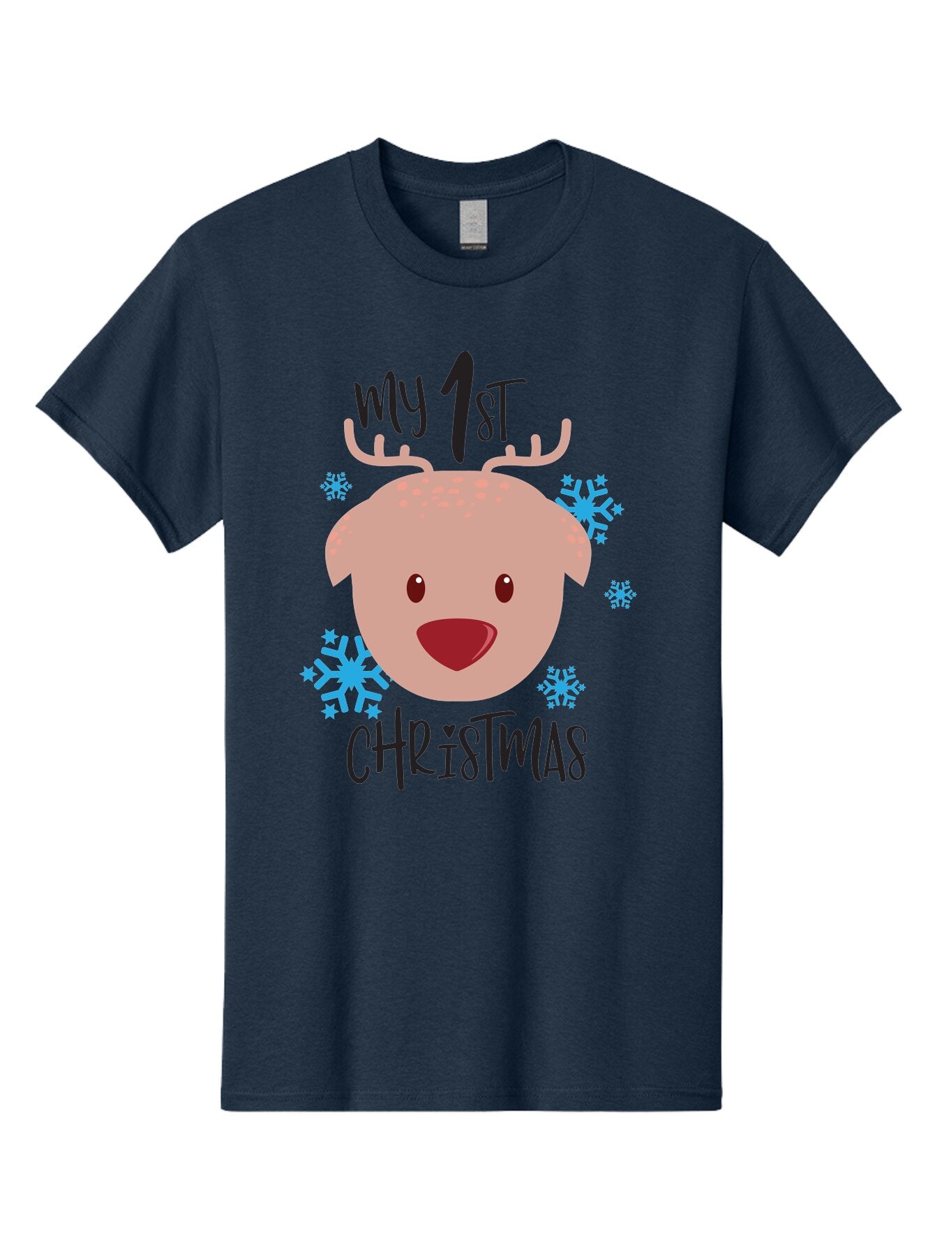 My-1St-Christist Men'S Graphic Tee, 100% Cotton, Comfortable Casual Summer Wear, Machine Washable, Baby'S First Christmas, Festive Illustration, Cute Reindeer Face, Snowflakes, Holiday Design, Winter Wonderland, Joyful Atmosphere, Aad033 9