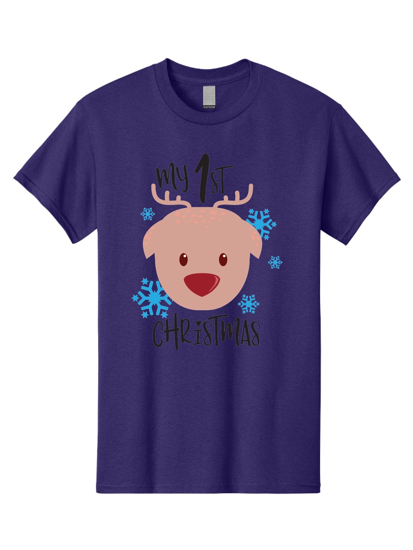 My-1St-Christist Men'S Graphic Tee, 100% Cotton, Comfortable Casual Summer Wear, Machine Washable, Baby'S First Christmas, Festive Illustration, Cute Reindeer Face, Snowflakes, Holiday Design, Winter Wonderland, Joyful Atmosphere, Aad033 5