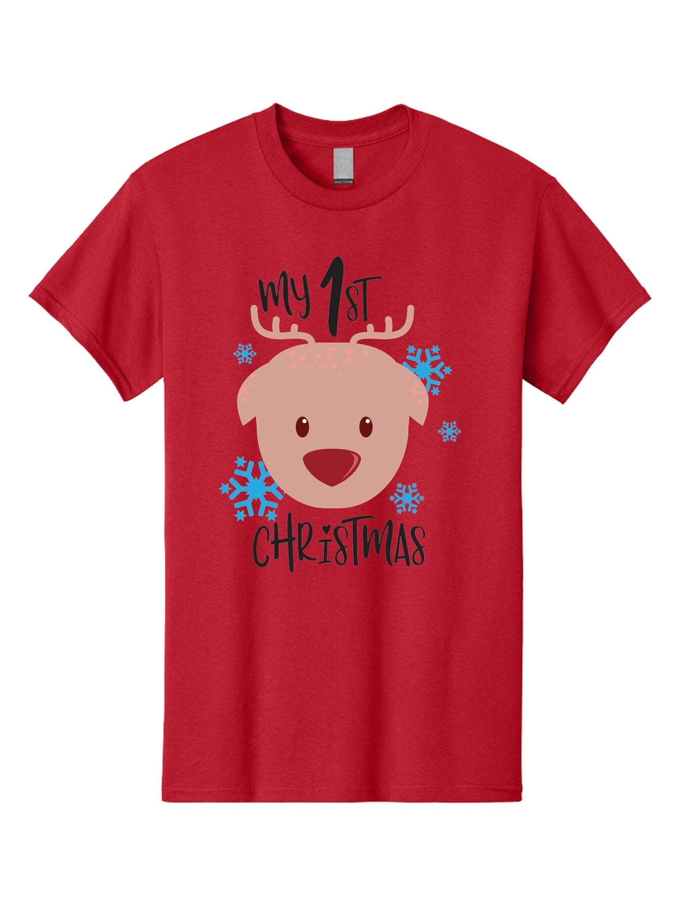 My-1St-Christist Men'S Graphic Tee, 100% Cotton, Comfortable Casual Summer Wear, Machine Washable, Baby'S First Christmas, Festive Illustration, Cute Reindeer Face, Snowflakes, Holiday Design, Winter Wonderland, Joyful Atmosphere, Aad033
