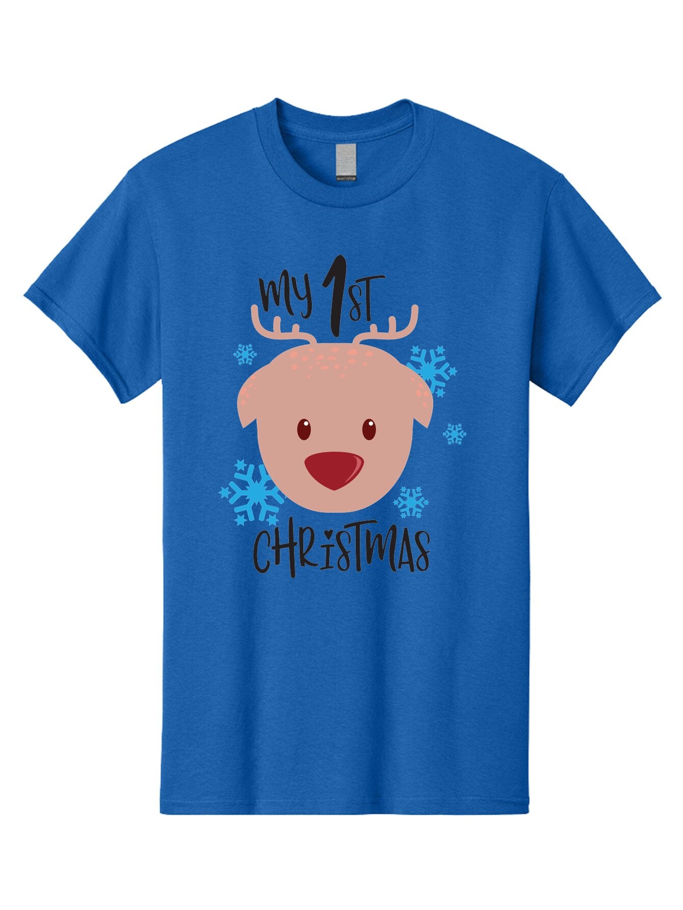 My-1St-Christist Men'S Graphic Tee, 100% Cotton, Comfortable Casual Summer Wear, Machine Washable, Baby'S First Christmas, Festive Illustration, Cute Reindeer Face, Snowflakes, Holiday Design, Winter Wonderland, Joyful Atmosphere, Aad033 15