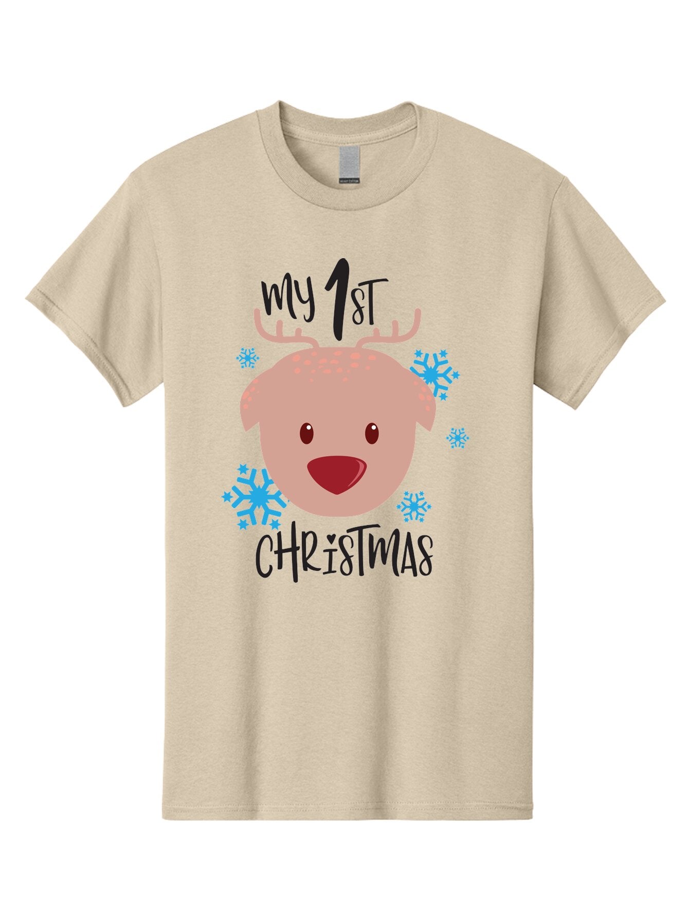 My-1St-Christist Men'S Graphic Tee, 100% Cotton, Comfortable Casual Summer Wear, Machine Washable, Baby'S First Christmas, Festive Illustration, Cute Reindeer Face, Snowflakes, Holiday Design, Winter Wonderland, Joyful Atmosphere, Aad033 11