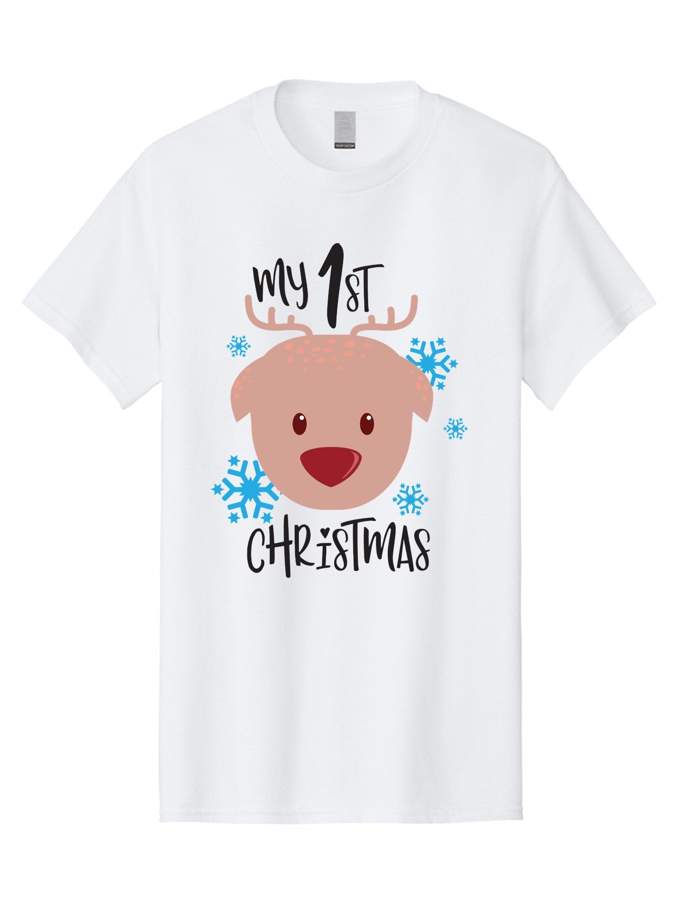 My-1St-Christist Men'S Graphic Tee, 100% Cotton, Comfortable Casual Summer Wear, Machine Washable, Baby'S First Christmas, Festive Illustration, Cute Reindeer Face, Snowflakes, Holiday Design, Winter Wonderland, Joyful Atmosphere, Aad033 12