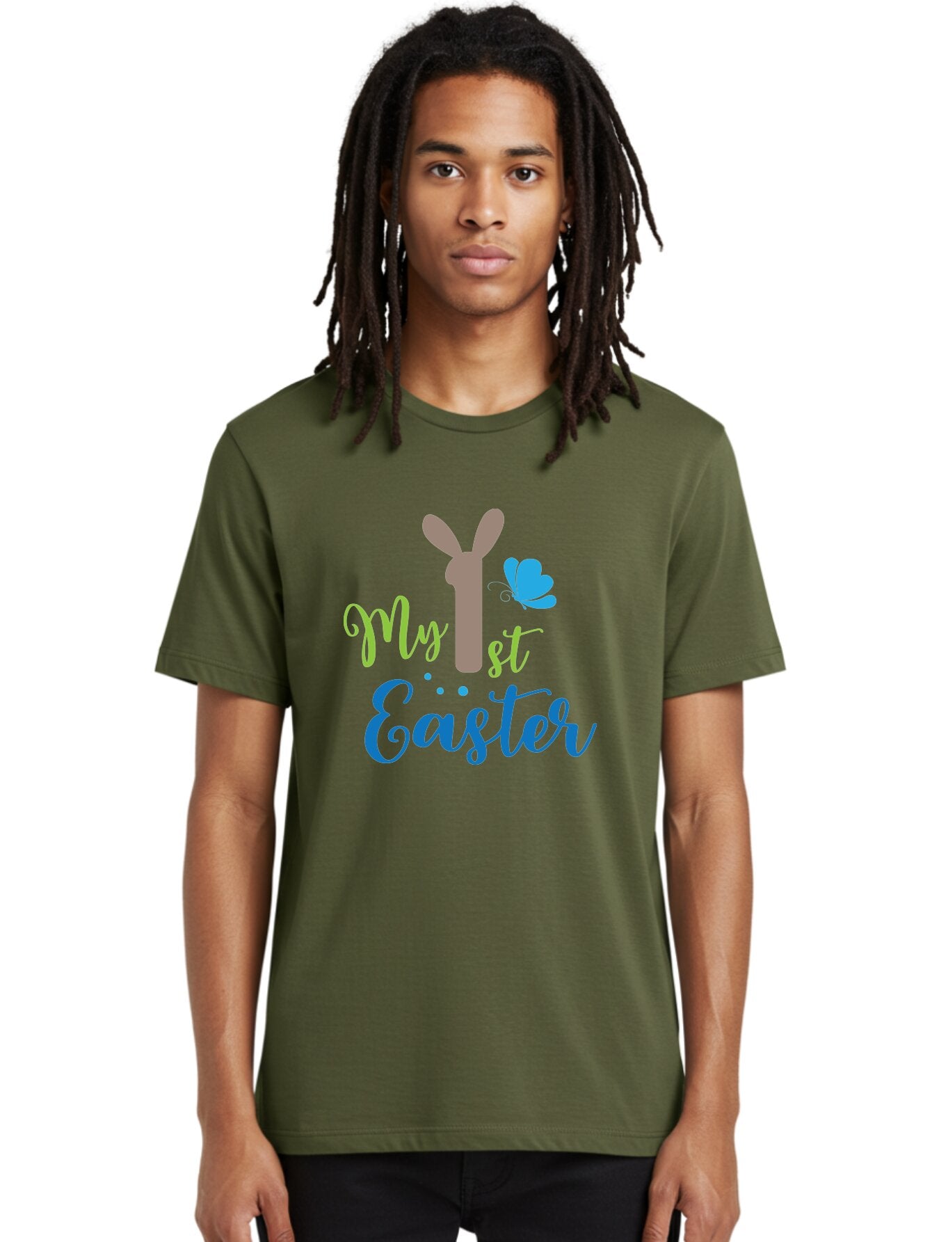 My-1St-Easter Men'S Graphic Tee, 100% Cotton, Comfortable Casual Summer Wear, Machine Washable, Easter Bunny Design, Baby'S First Easter, Easter Celebration, Spring Theme, Childrens Artwork, Cute Graphics, Festive Decorations, Easter Eggs, Aad034 16