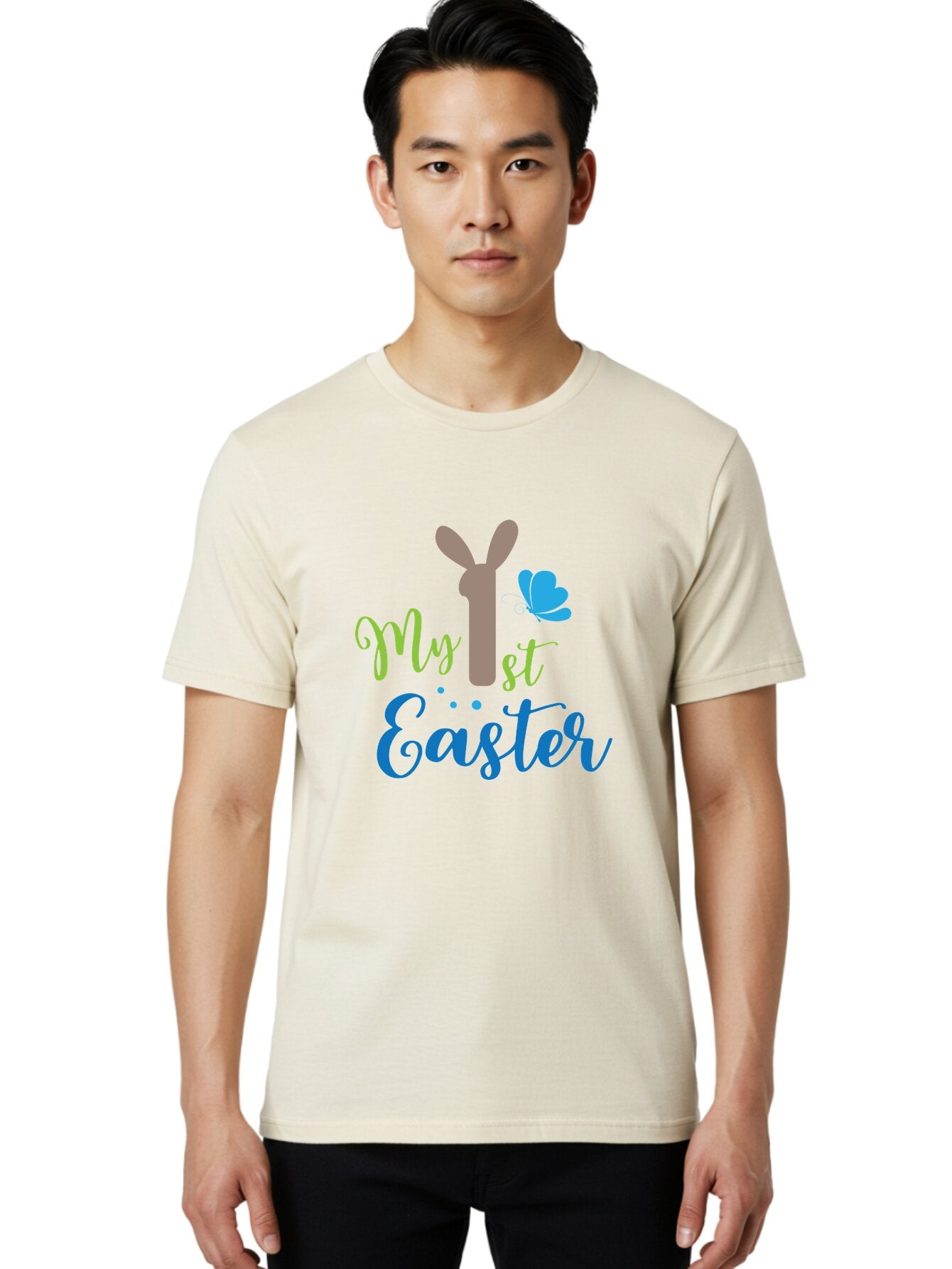 My-1St-Easter Men'S Graphic Tee, 100% Cotton, Comfortable Casual Summer Wear, Machine Washable, Easter Bunny Design, Baby'S First Easter, Easter Celebration, Spring Theme, Childrens Artwork, Cute Graphics, Festive Decorations, Easter Eggs, Aad034 22