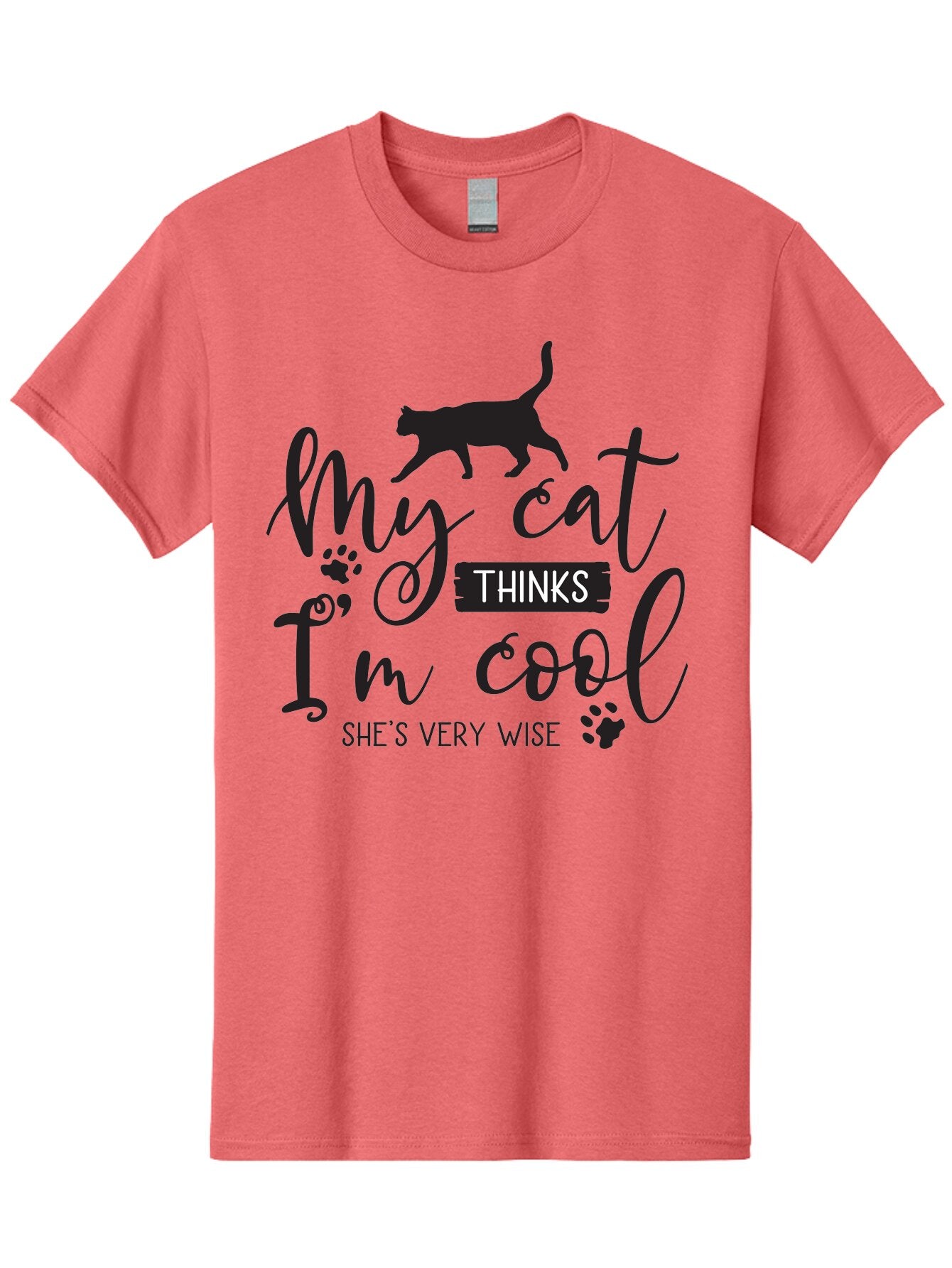 My-Cat-Thinks-I-M-Cool Men'S Graphic Tee, 100% Cotton, Comfortable Casual Summer Wear, Machine Washable, Funny Cat Quote, Cat Lovers Gift, Cool Cat Design, Feline Humor, Witty Saying, Cat Paw Prints, Clever Typography, Cat Silhouette Aad035 9