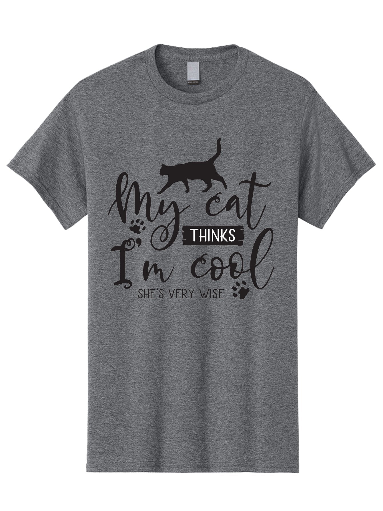 My-Cat-Thinks-I-M-Cool Men'S Graphic Tee, 100% Cotton, Comfortable Casual Summer Wear, Machine Washable, Funny Cat Quote, Cat Lovers Gift, Cool Cat Design, Feline Humor, Witty Saying, Cat Paw Prints, Clever Typography, Cat Silhouette Aad035