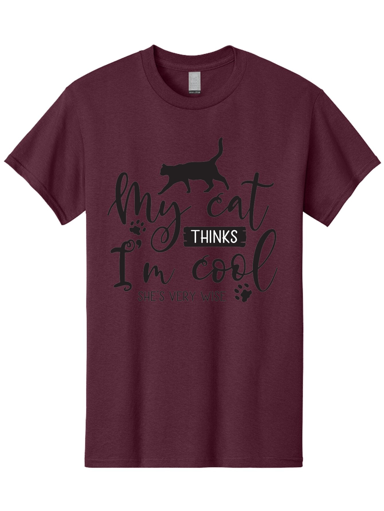 My-Cat-Thinks-I-M-Cool Men'S Graphic Tee, 100% Cotton, Comfortable Casual Summer Wear, Machine Washable, Funny Cat Quote, Cat Lovers Gift, Cool Cat Design, Feline Humor, Witty Saying, Cat Paw Prints, Clever Typography, Cat Silhouette Aad035 3