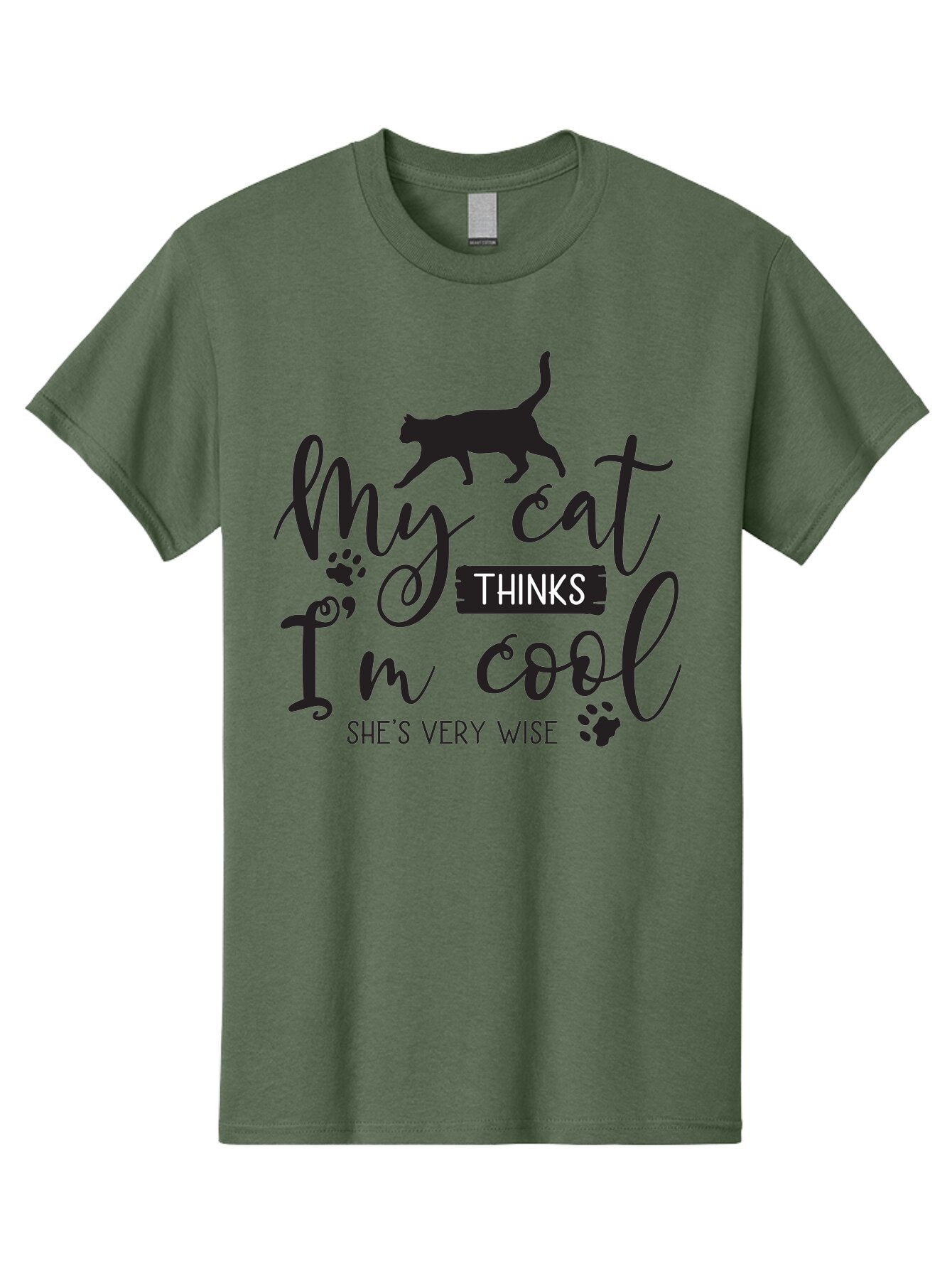 My-Cat-Thinks-I-M-Cool Men'S Graphic Tee, 100% Cotton, Comfortable Casual Summer Wear, Machine Washable, Funny Cat Quote, Cat Lovers Gift, Cool Cat Design, Feline Humor, Witty Saying, Cat Paw Prints, Clever Typography, Cat Silhouette Aad035 12