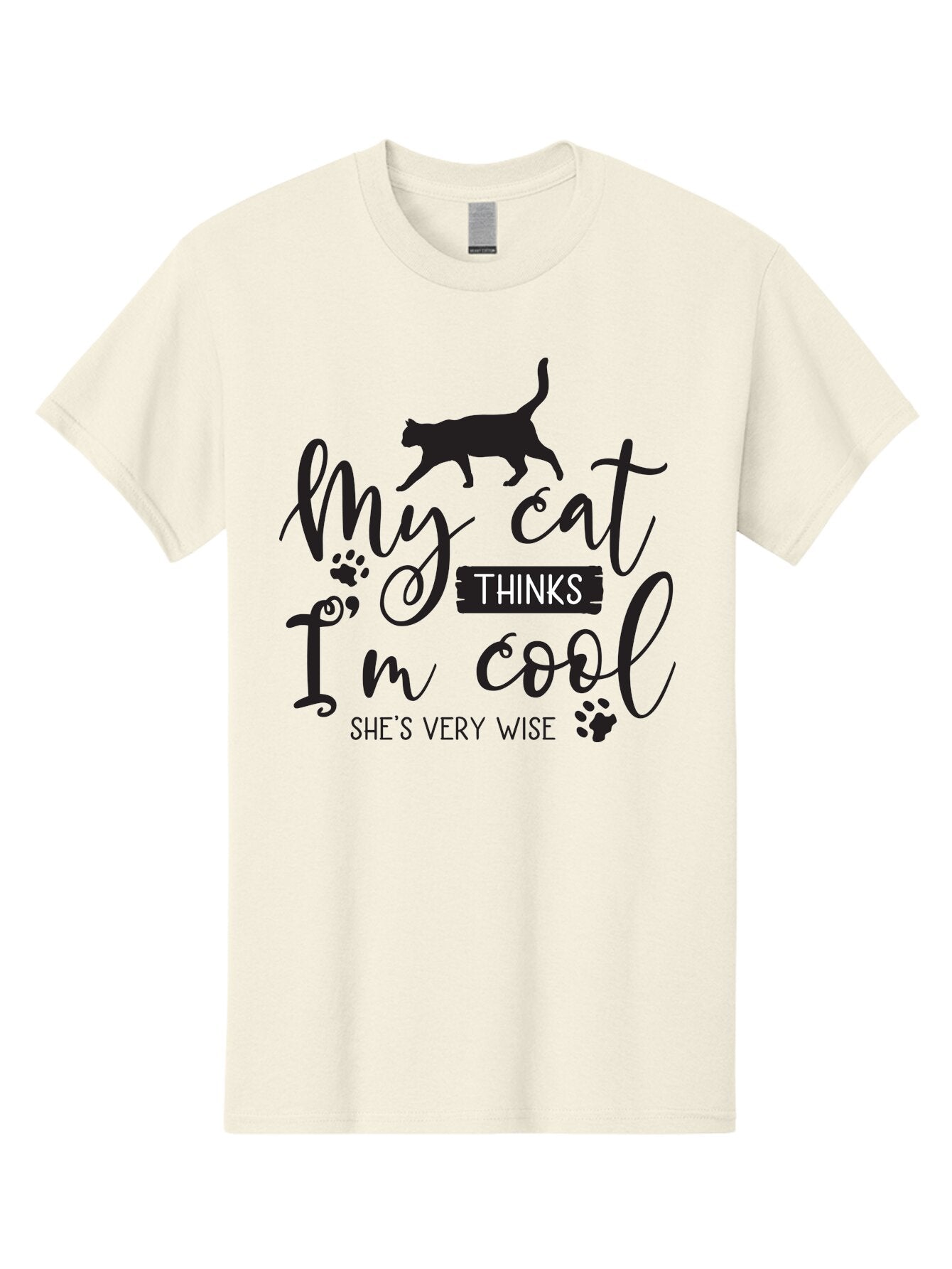My-Cat-Thinks-I-M-Cool Men'S Graphic Tee, 100% Cotton, Comfortable Casual Summer Wear, Machine Washable, Funny Cat Quote, Cat Lovers Gift, Cool Cat Design, Feline Humor, Witty Saying, Cat Paw Prints, Clever Typography, Cat Silhouette Aad035 6
