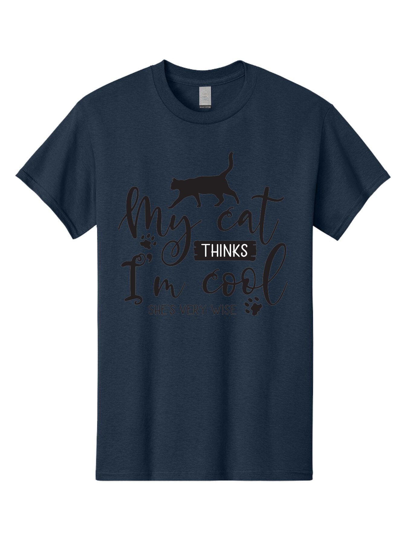 My-Cat-Thinks-I-M-Cool Men'S Graphic Tee, 100% Cotton, Comfortable Casual Summer Wear, Machine Washable, Funny Cat Quote, Cat Lovers Gift, Cool Cat Design, Feline Humor, Witty Saying, Cat Paw Prints, Clever Typography, Cat Silhouette Aad035 7