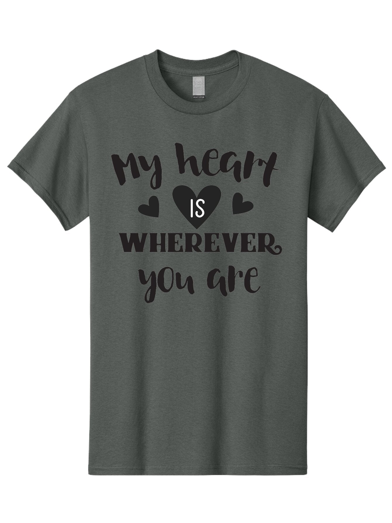 My-Heart-Is-Wherever-You-Are Men'S Graphic Tee, 100% Cotton, Comfortable Casual Summer Wear, Machine Washable, Love Quote, Heart Is Wherever You Are, Romantic Phrase, Black Hearts, Love Message, Heartfelt Sentiment, Relationship Goals, Aad039 10